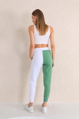 Bongual Jogginghose zweifarbige Loungehose mit Rippbündchen grün-weiß