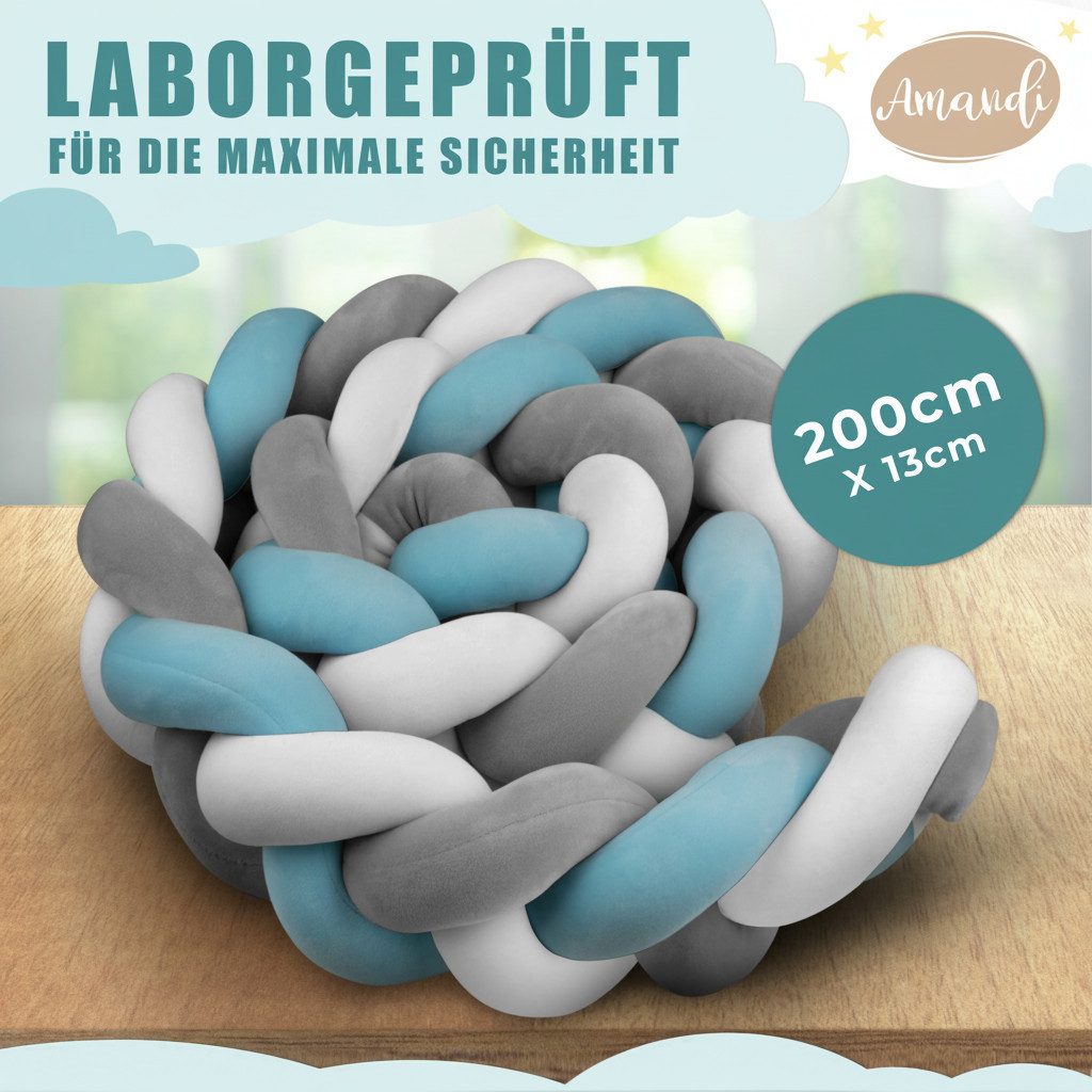 Amandi Bettnestchen - Bettschlange - 2m Bettumrandung fürs Babybett - laborgeprüft, - Babynest geflochten - Sichere Bettumrandung