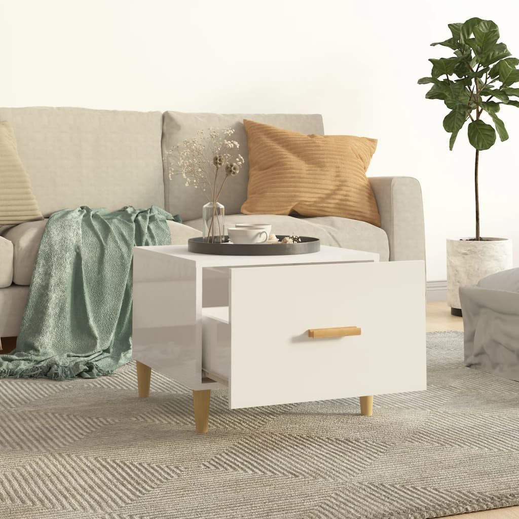 furnicato Couchtisch 50 x 50 x 40 cm Hochglanz-Weiß aus Holzwerkstoff und (1-St), Wohnzimmertisch mit geräumiger Schublade für Ihr aufgeräumtes Zimmer