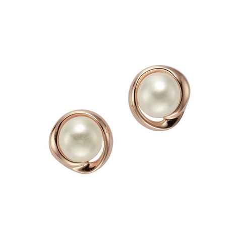 Zeeme Paar Ohrstecker 925/- Sterling Silbe rotvergoldet Silber Perle weiß