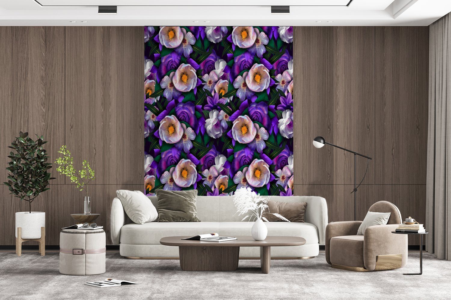 (3 MuchoWow Wandtapete - Anemone für Wohnzimmer, bedruckt, St), Fototapete Blumen - Montagefertig Tapete Matt, Vinyl Rose,