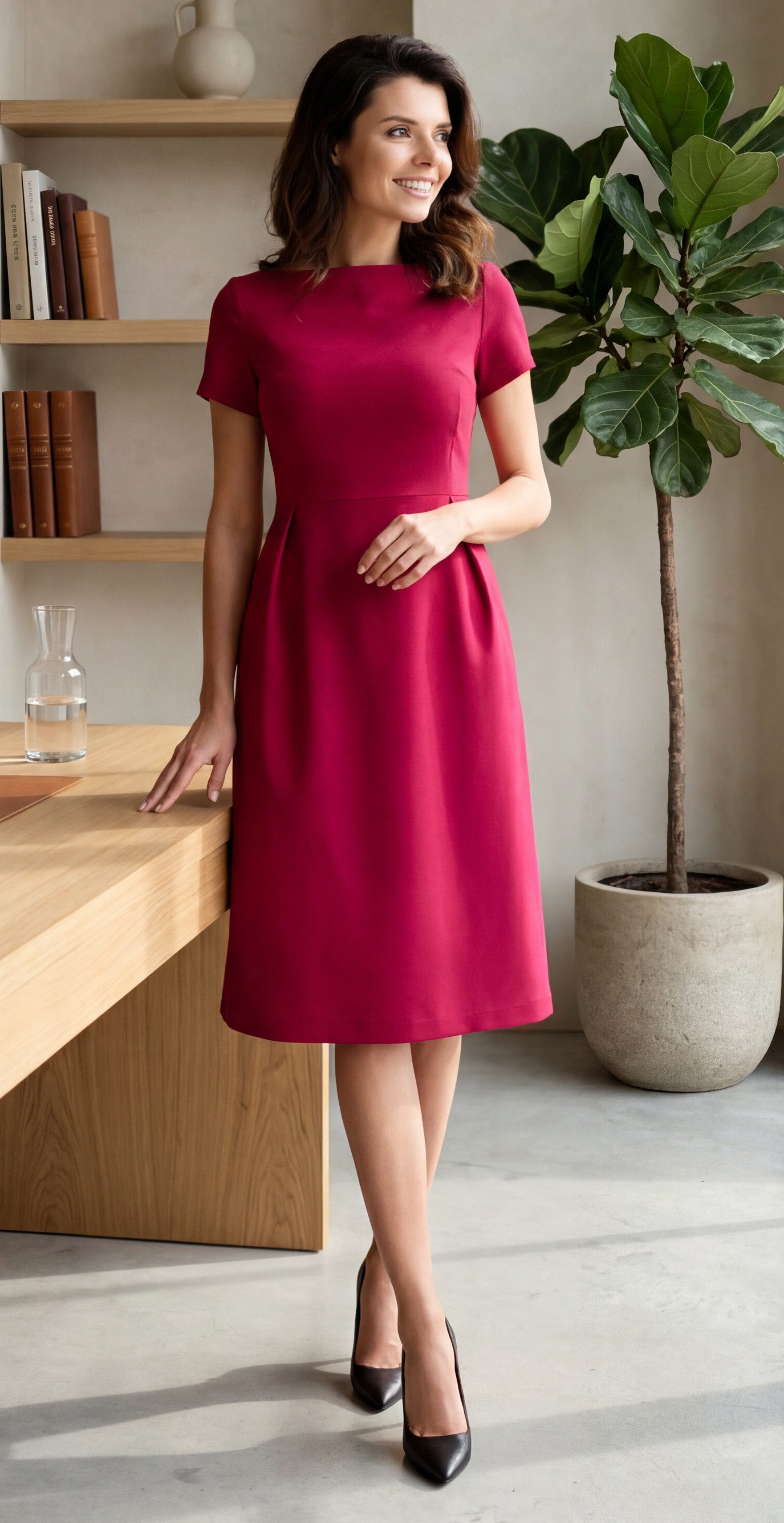 Awama Midikleid mit kurzen Ärmeln und ausgestelltem Rockteil leicht ausgestellter Rock