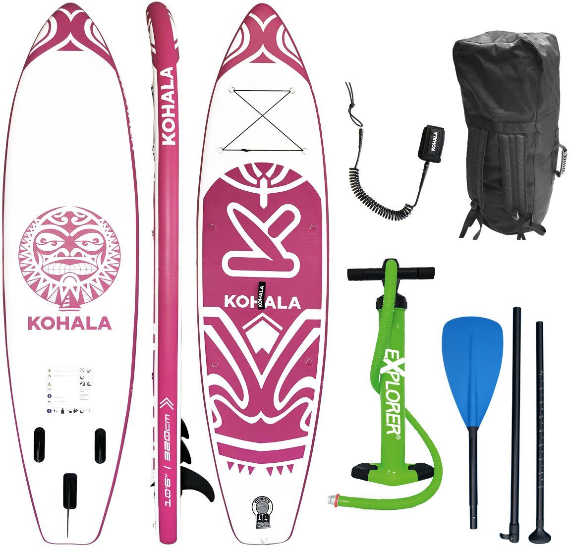 KOHALA Inflatable SUP-Board Kohala, (6 tlg) weiß/pink