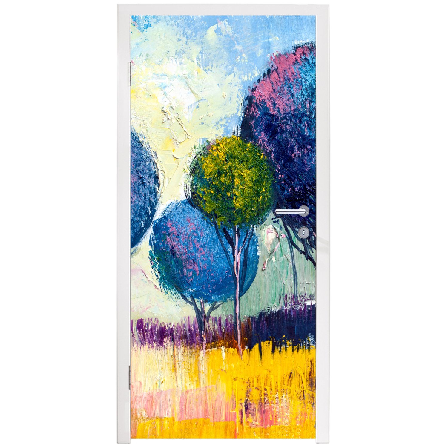 - Natur, 75x205 Türaufkleber, bedruckt, Türtapete Tür, cm Baum Matt, - MuchoWow (1 Fototapete St), - für Ölfarbe Gemälde