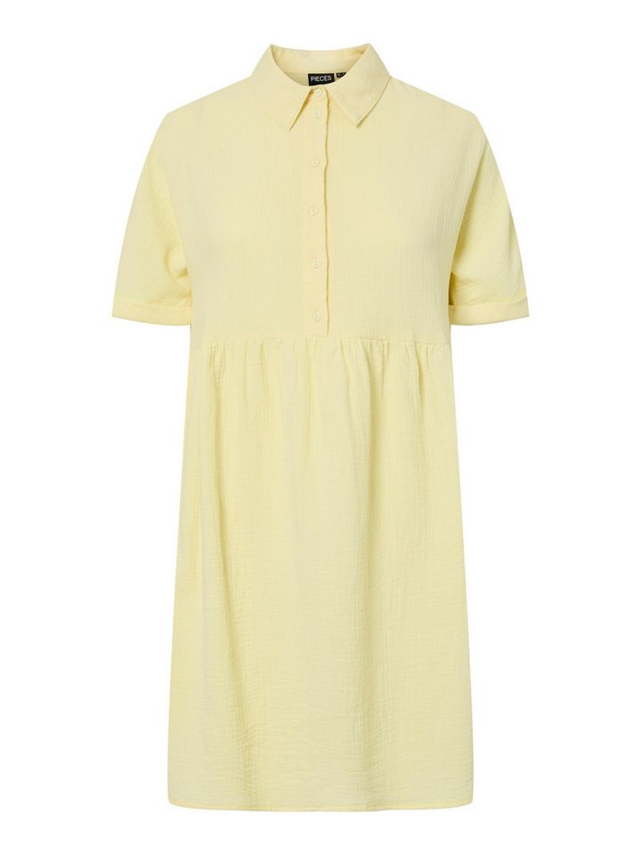 pieces Midikleid - Kleid in creme mit Kurzarm und Hemdkragen - Damen Kleid Midikleid mit kurzarm und Regular Fit