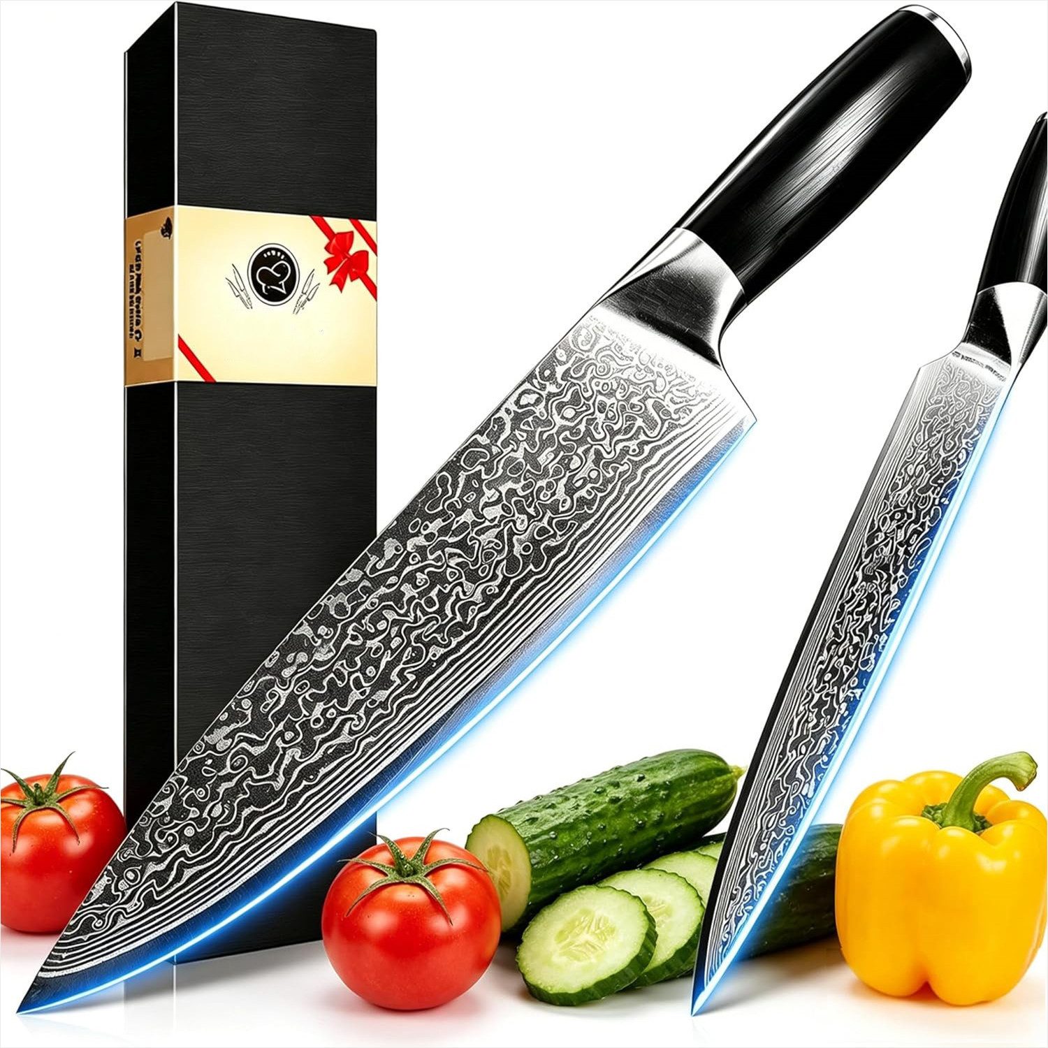 KingLux Damastmesser Damaststahl Kochmesser Chefmesser Ideal Hacken Schneiden Filetieren