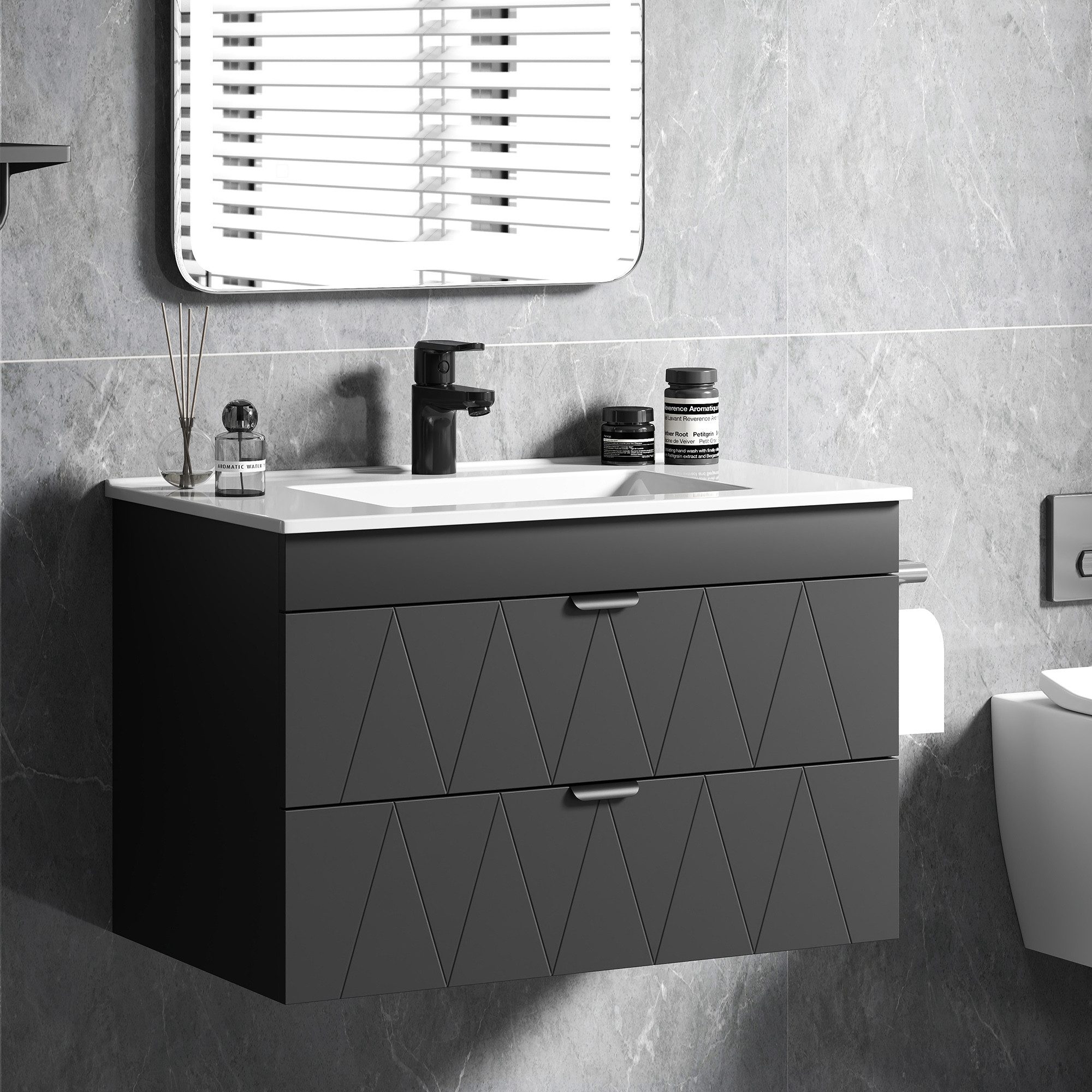HOMCOM Waschbeckenunterschrank mit Keramikwaschbecken, 2 Soft-Close-Schubla günstig online kaufen
