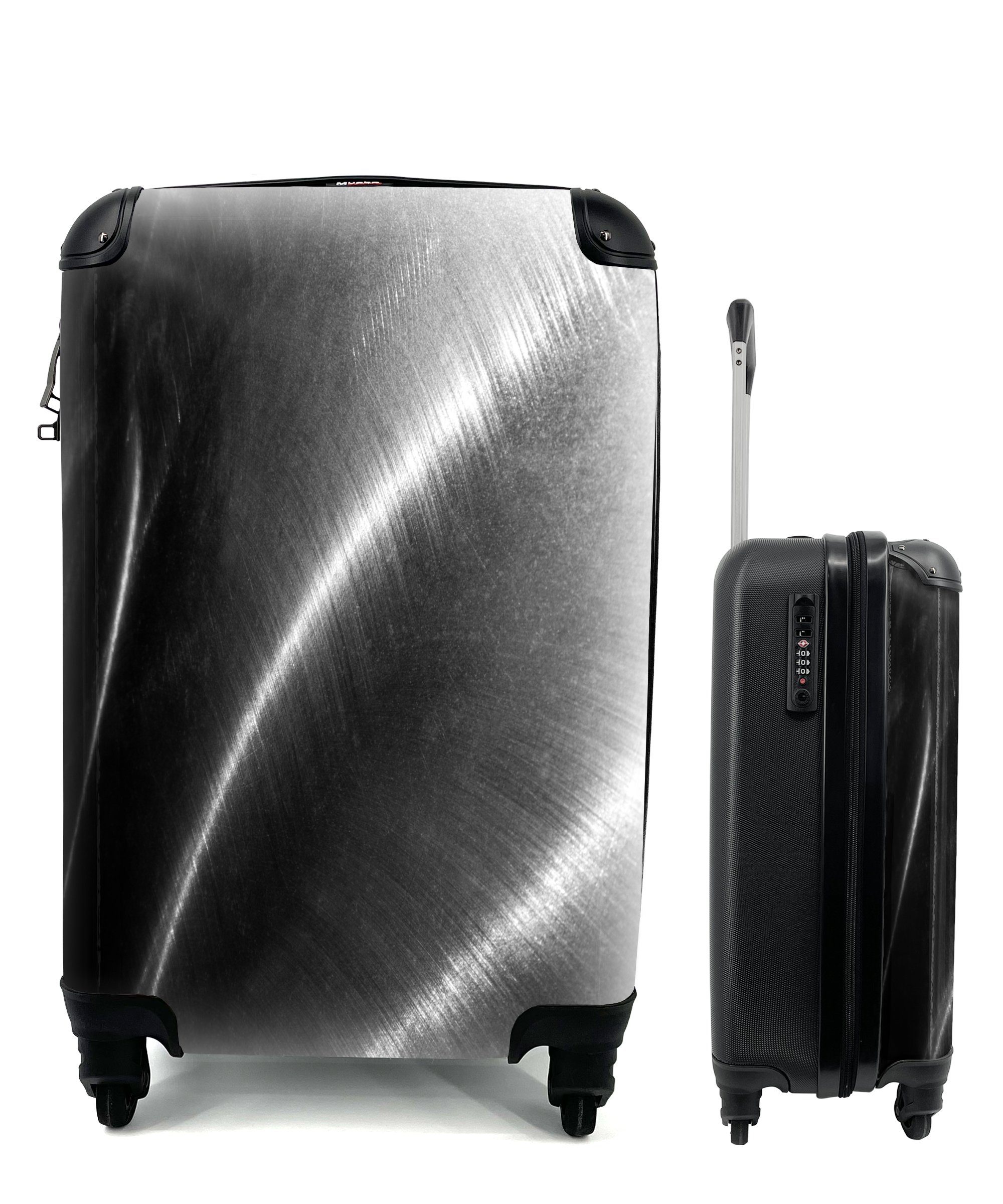 Reisekoffer MuchoWow - 4 - Handgepäck mit Reisetasche Schwarz Ferien, - Rollen, Weiß, Handgepäckkoffer rollen, Metalldruck Silber für Trolley,