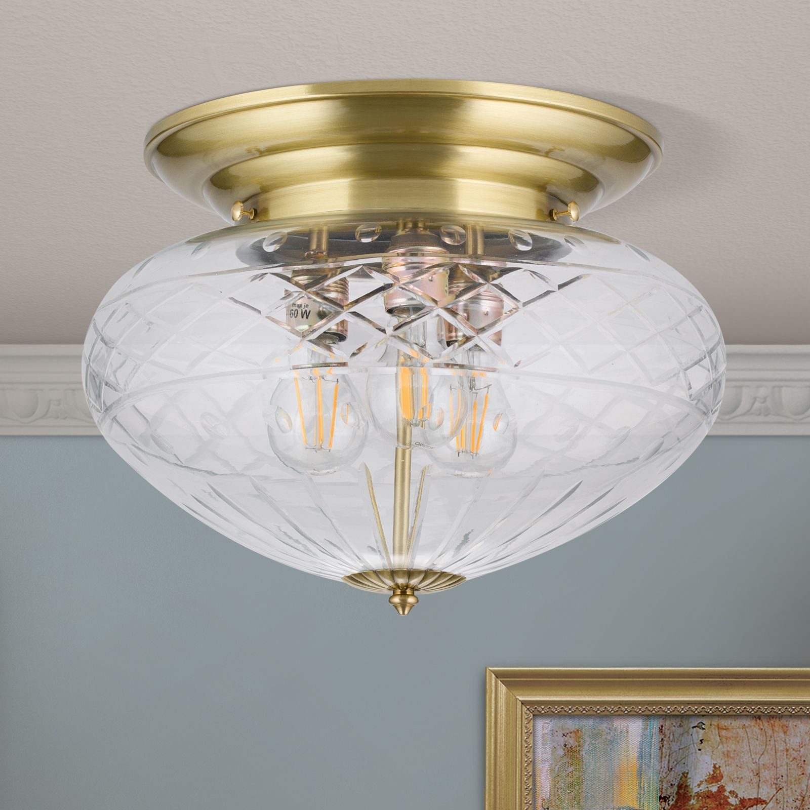 Licht-Erlebnisse Deckenleuchte AGNES, ohne Leuchtmittel, Glas Messing rund D: 40 cm in Bronze E27 3-flammig Jugendstil
