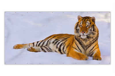MuchoWow Balkonsichtschutz Tiger - Schnee - Winter - Tiere (1-St) Balkonbespannung mit Metalösen, UV-beständig, Balkonbanner