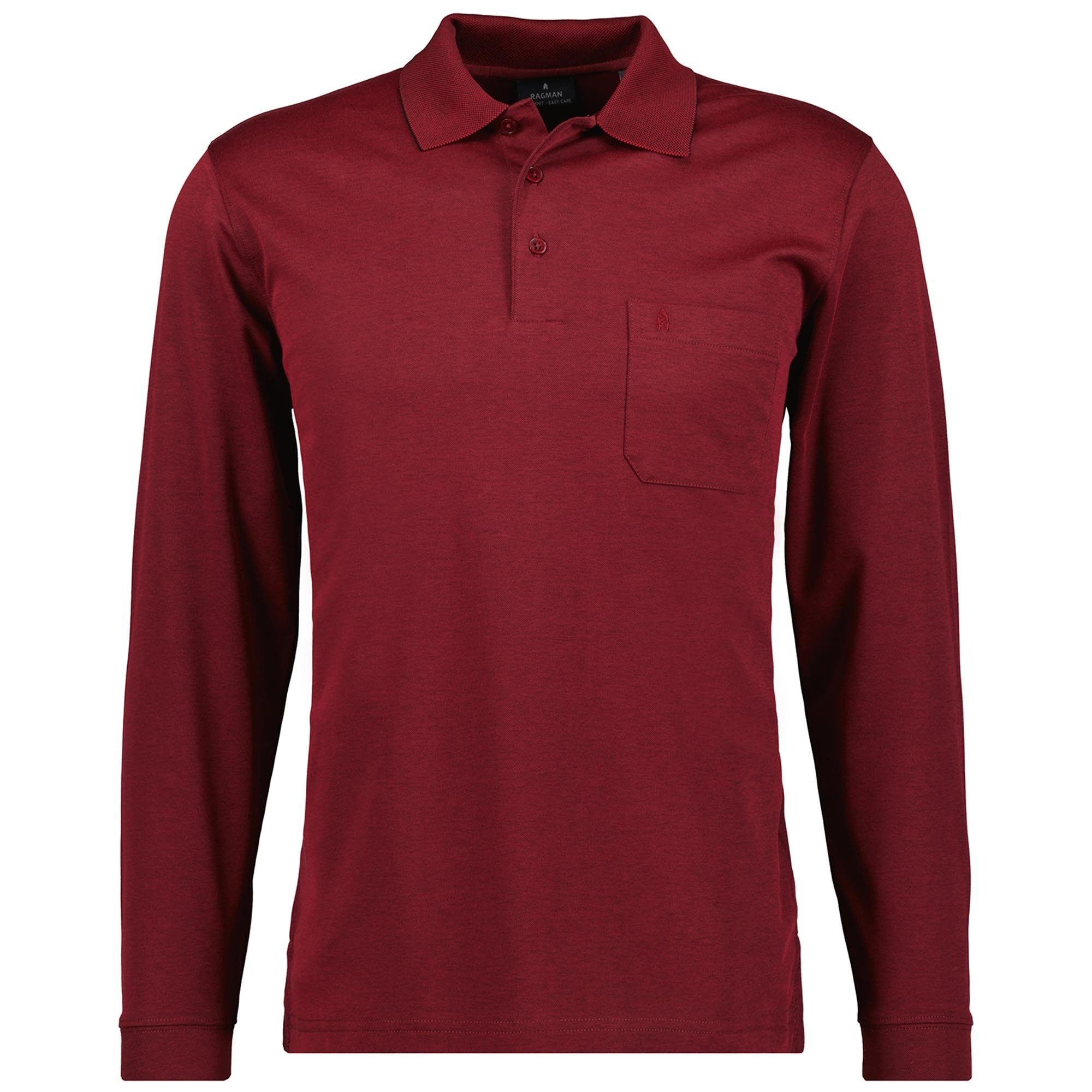 RAGMAN Poloshirt Herren Langarm-Poloshirt Knit Knopf Rot - Polo Soft