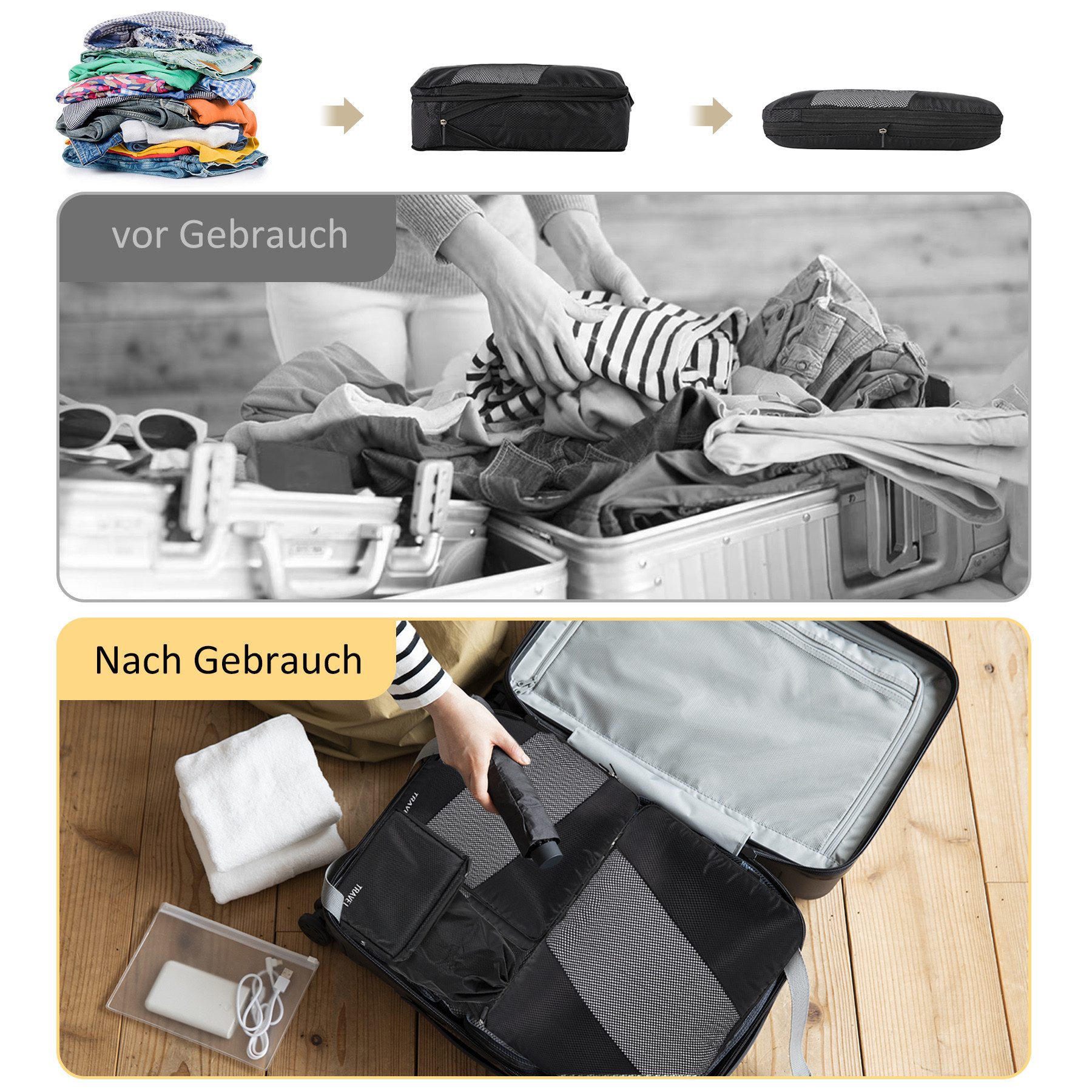 CALIYO Kofferorganizer Compression Packing Cubes Set für mehr Platz im Koff günstig online kaufen