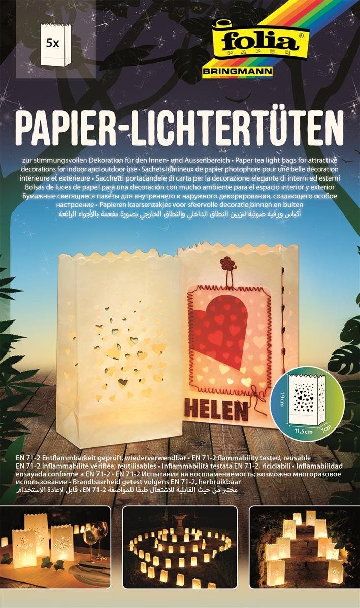 Folia Papierlaterne Folia Papier-Lichtertüten 5 Stk. Herzen 19 x 11,5 x 7 cm