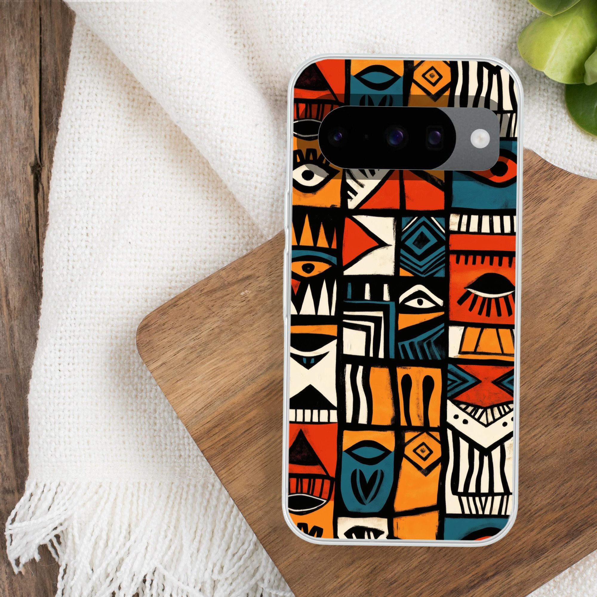 MuchoWow Handyhülle für Google Pixel 10 Pro Abstrakt - Gesichter - Mosaik, Handy Case, Silikon, Bumper Case Dünn