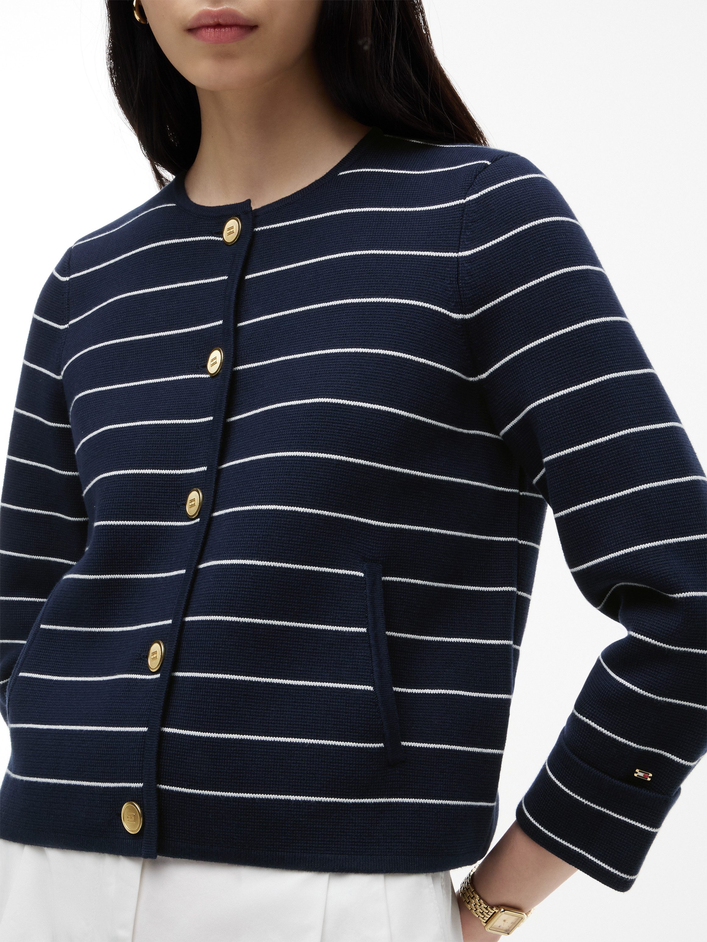 Tommy Hilfiger Strickjacke GOLD BUTTON LS CARDI Baumwolle, goldfarbene Knöpfe