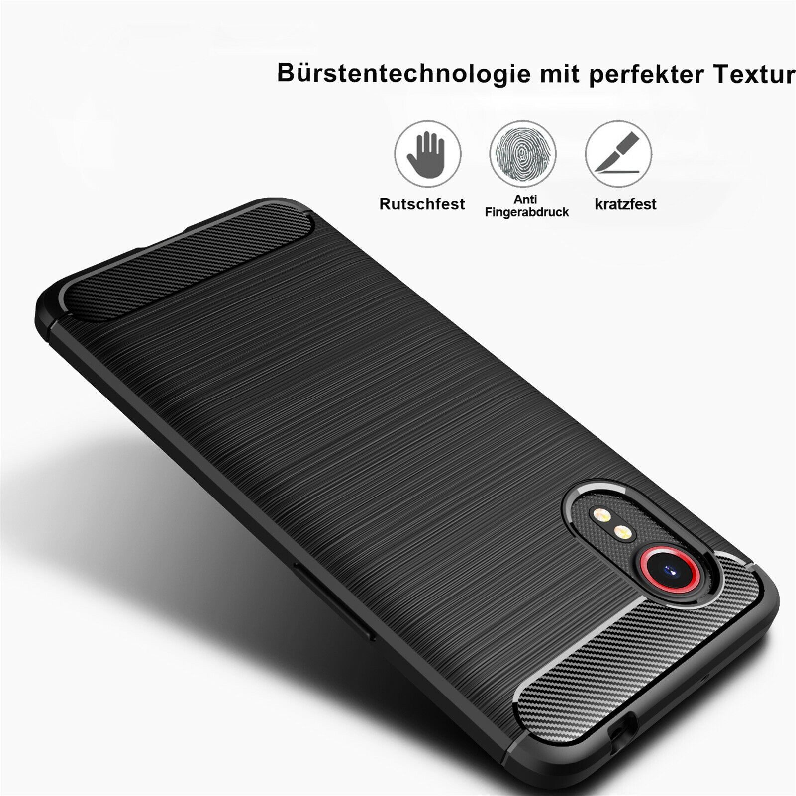 betterfon Handyhülle Carbon Hülle für Samsung Galaxy XCover 5 Backcover TPU Silikon Schwarz, Carbon-Look – stoßfestes Case mit Air-Cushion & Metall-Optik