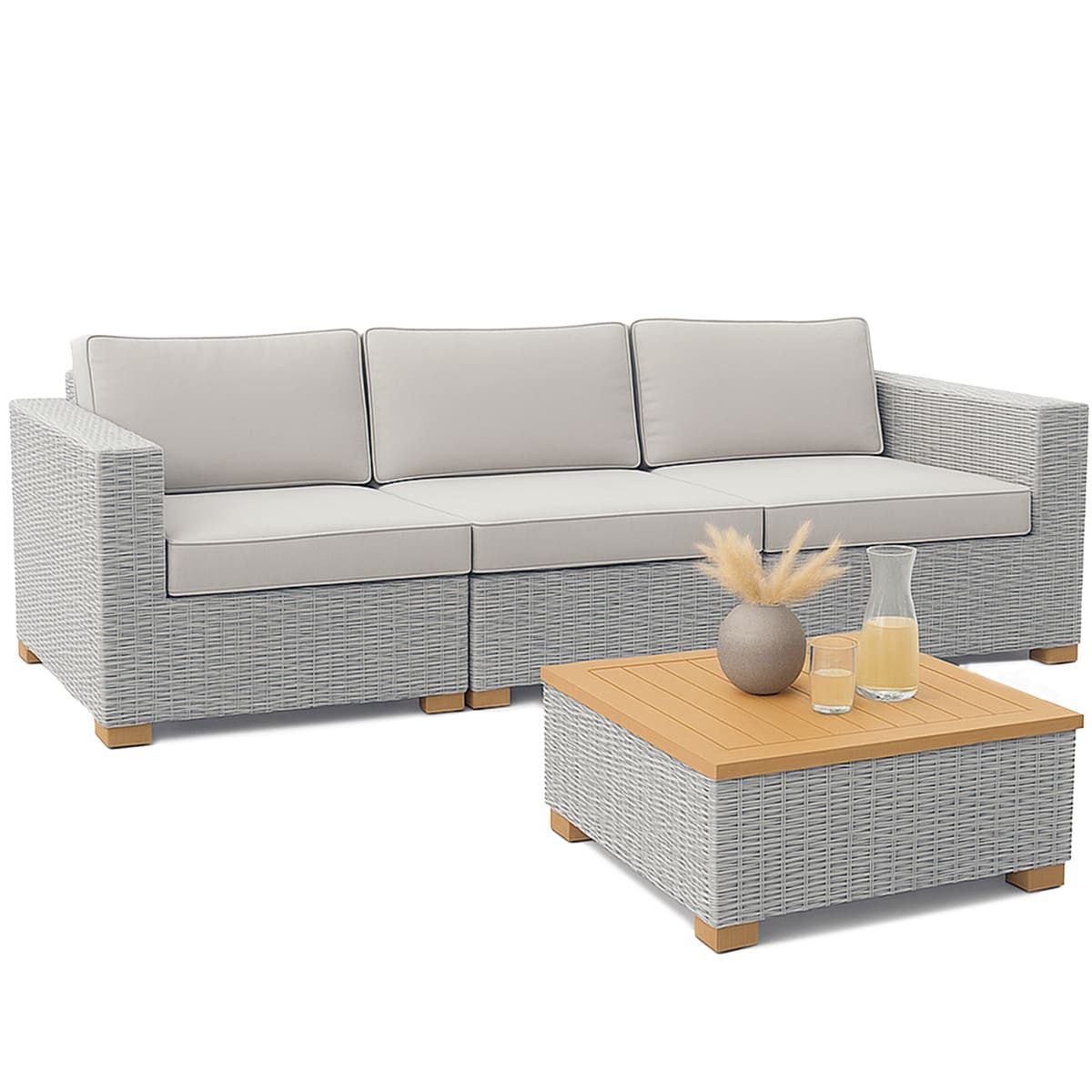 Garland Loungeset Havanna, (4-tlg), Gartenmöbel Set Teak Holz Polyrattan Aluminium Loungemöbel Bank