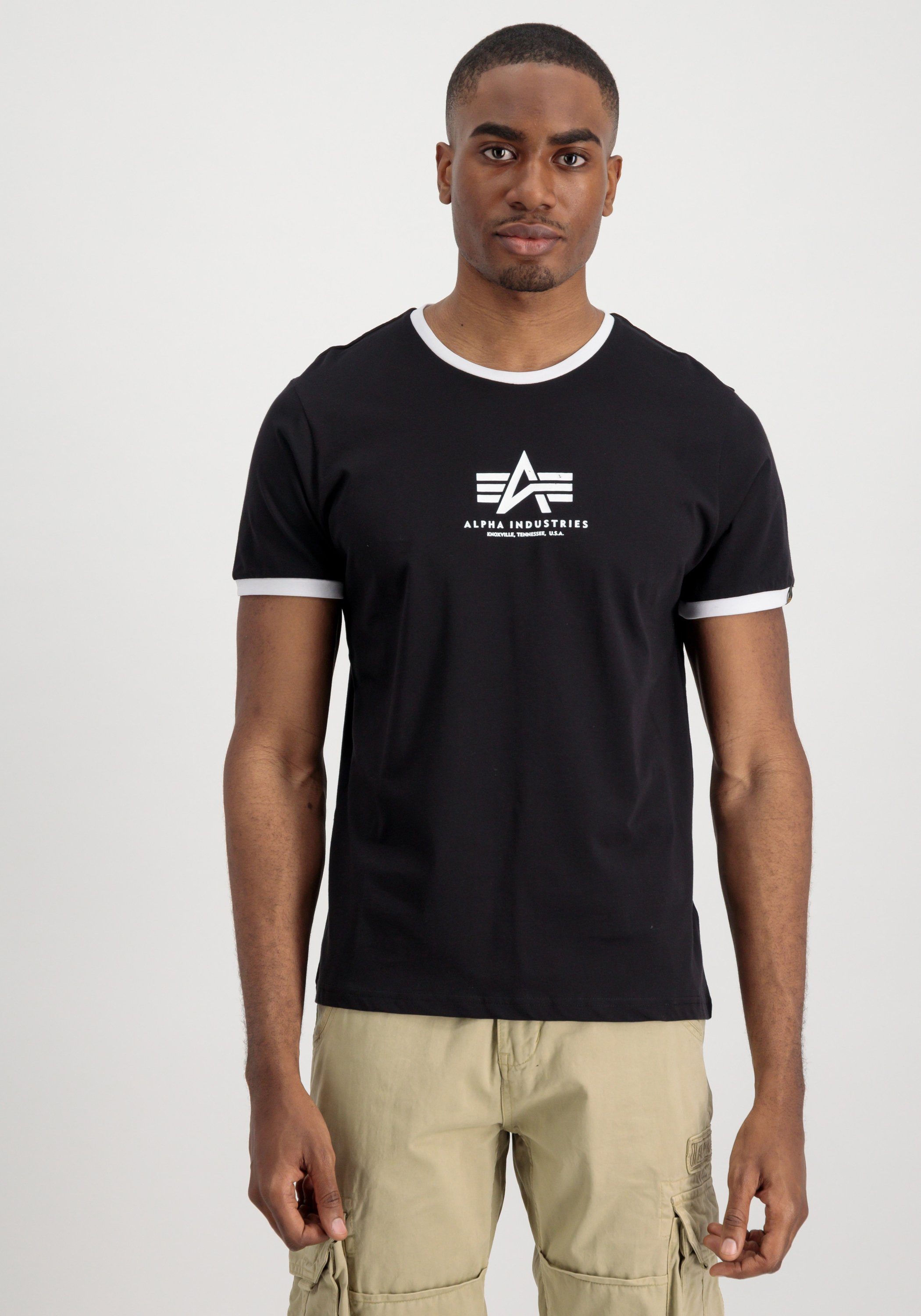 Alpha Industries T-Shirt Alpha Industries Men - T-Shirts Basic T Contrast ML black/white