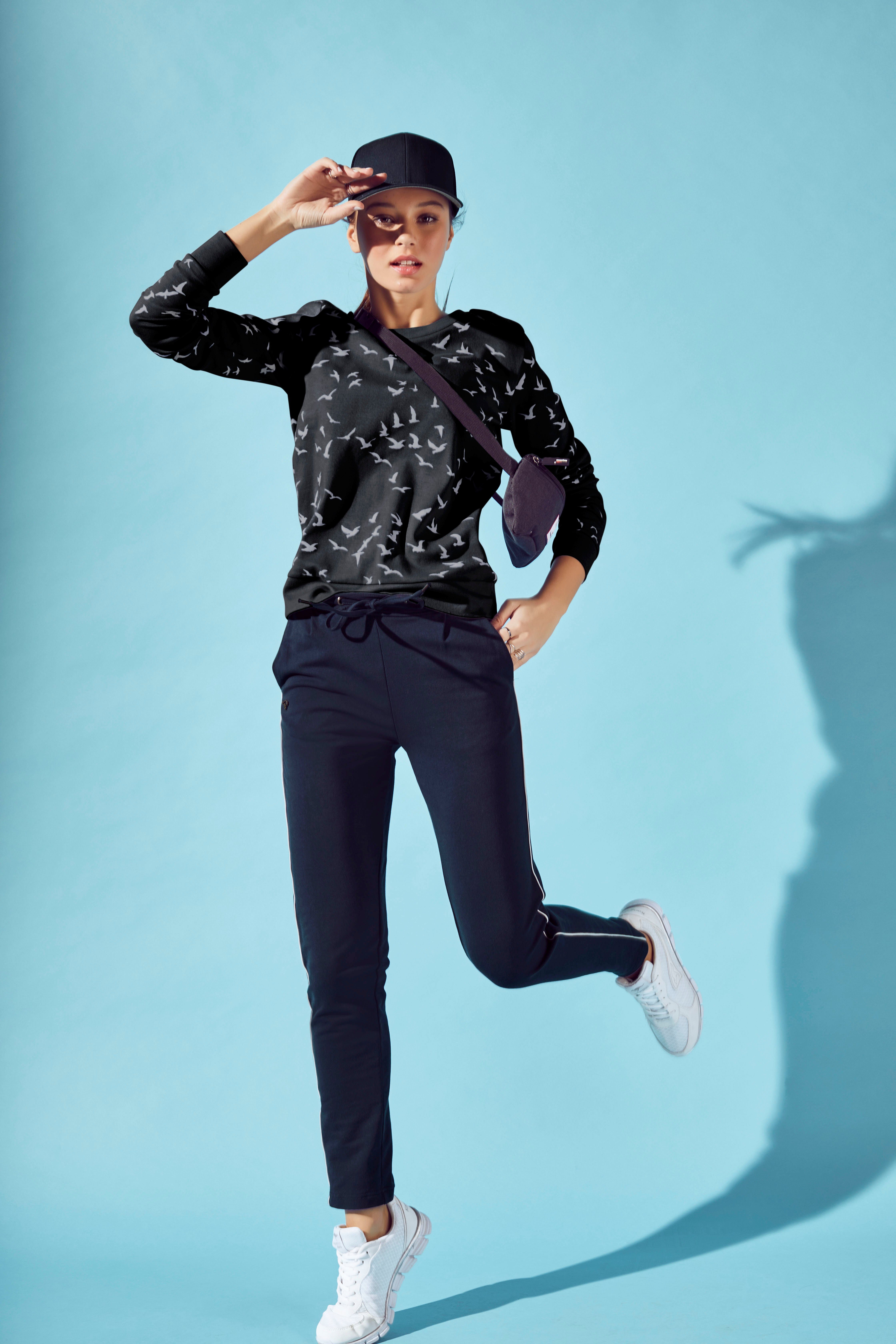 Sweatshirt schwarz mit Minimal-Allover-Print modischem KangaROOS