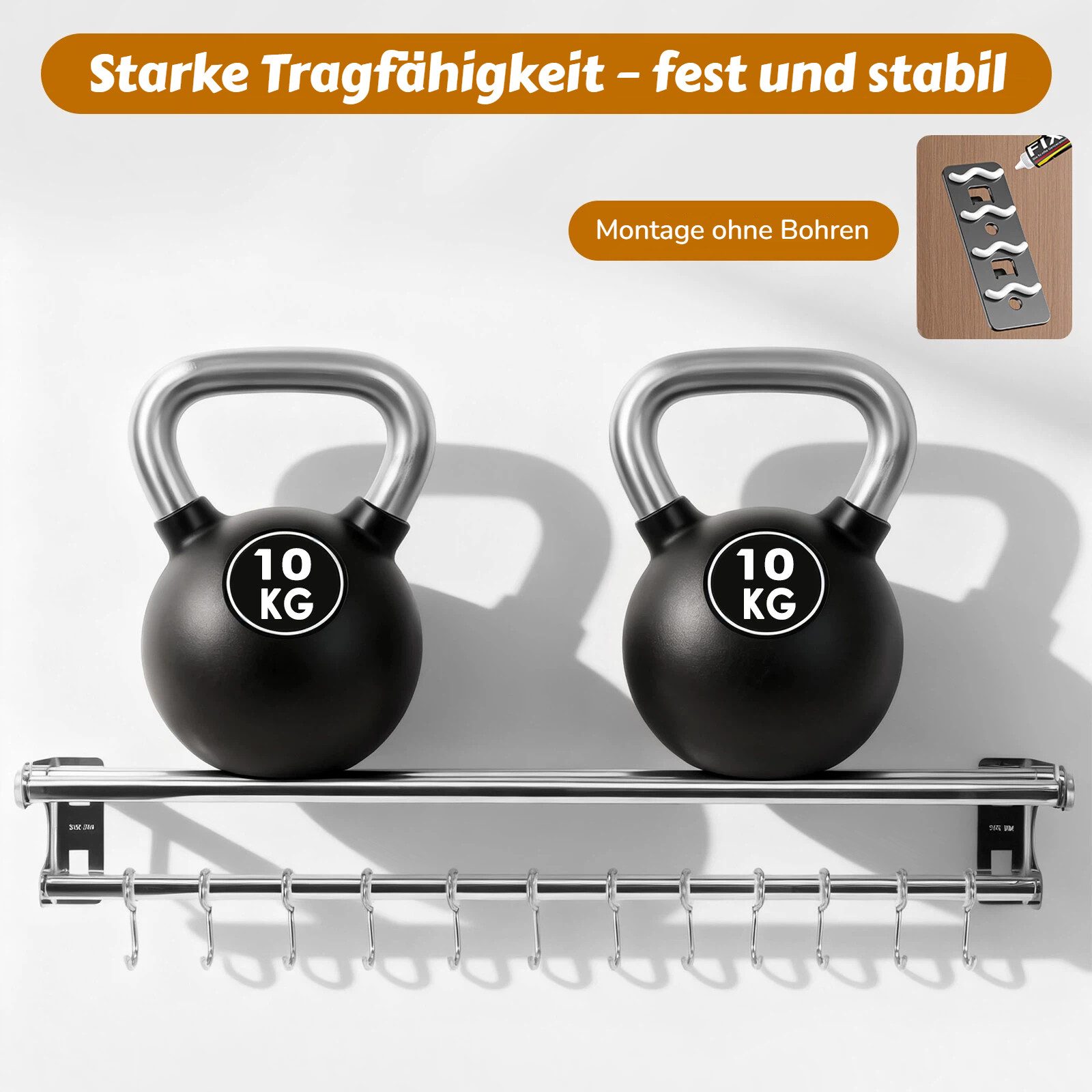 BlingBin Hakenleiste Edelstahl Küchenhakenleiste, Doppelte Hängeleiste mit 12 Haken, (1er Set, 1 St., Produktabmessungen: 60*9.4*9 cm), 60cm Wandhalterung Küchenutensilienhalter für Küche Badezimmer
