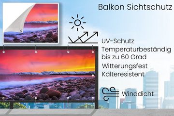 MuchoWow Balkonsichtschutz Sonne - Steine - Schnee - Landschaft - Wasser (1-St) Balkonbanner, Sichtschutz für den Balkon, Robustes und wetterfest