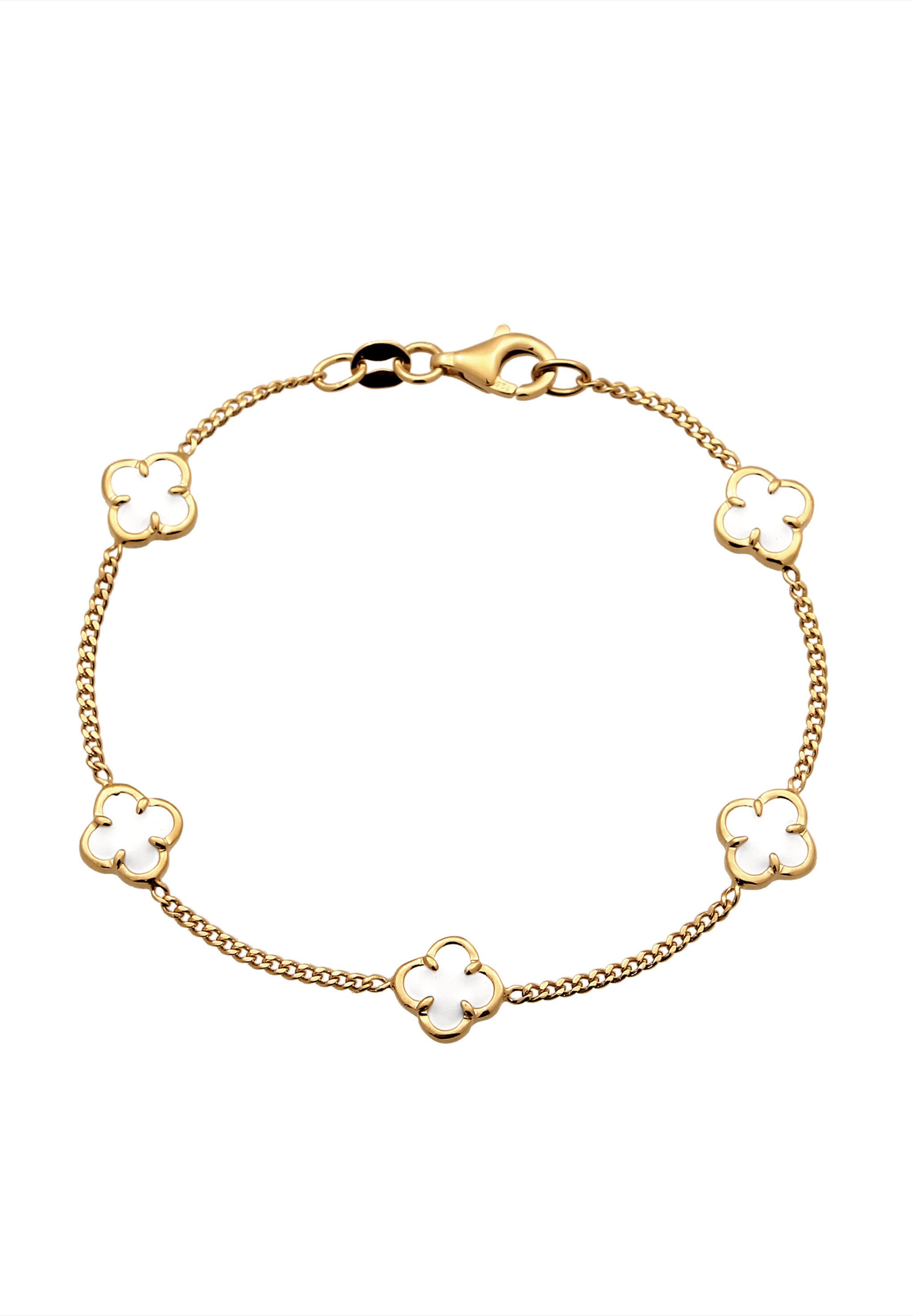 Elli Armband Kleeblatt Emaille Weiß 925 Sterling Silber vergoldet (kein Set, 1-tlg)