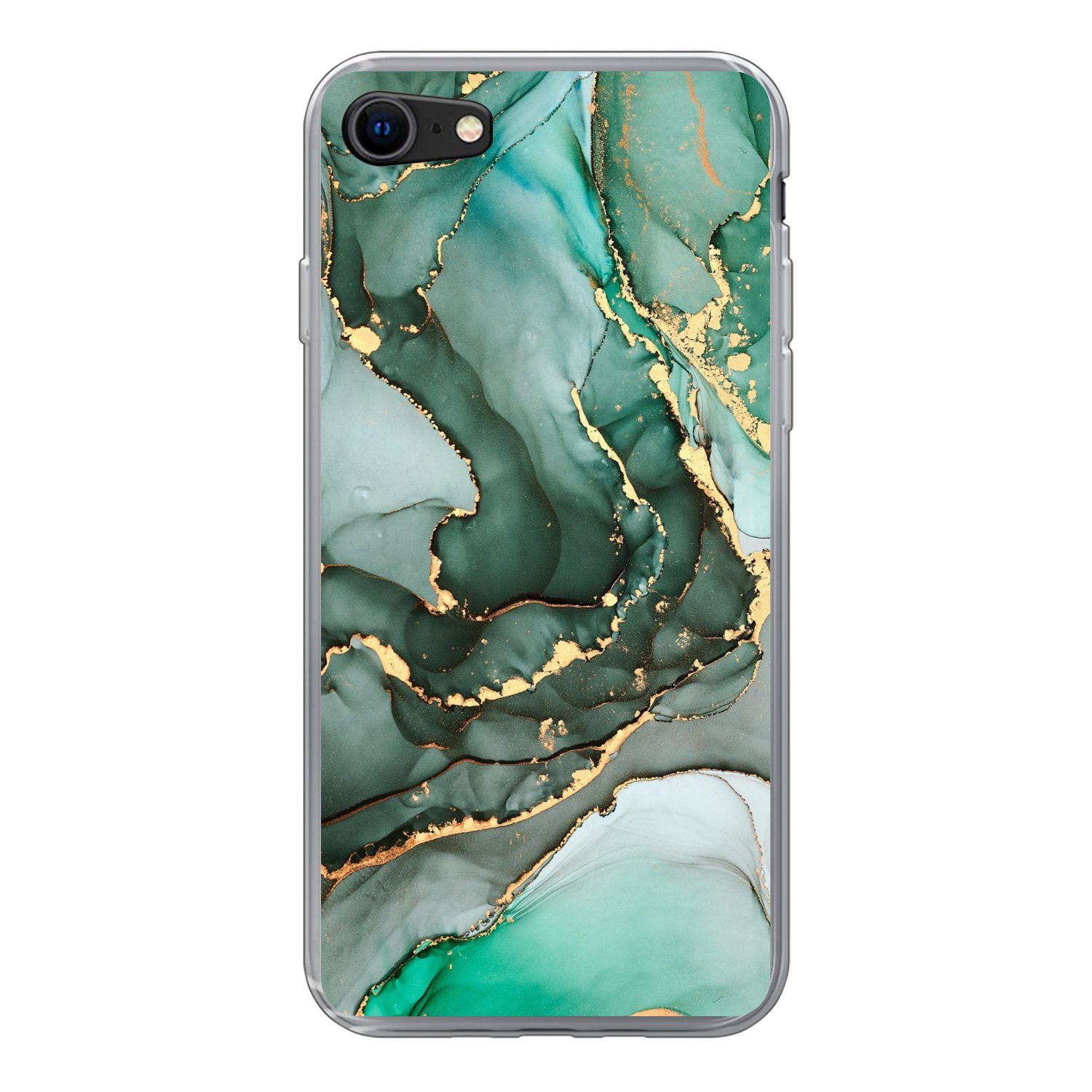 MuchoWow Handyhülle für Apple iPhone 8 Gold - Marmor - Grün - Luxus - Marmoroptik - Grau, Smartphone-Bumper, Print, Handy Schutzhülle Dünn