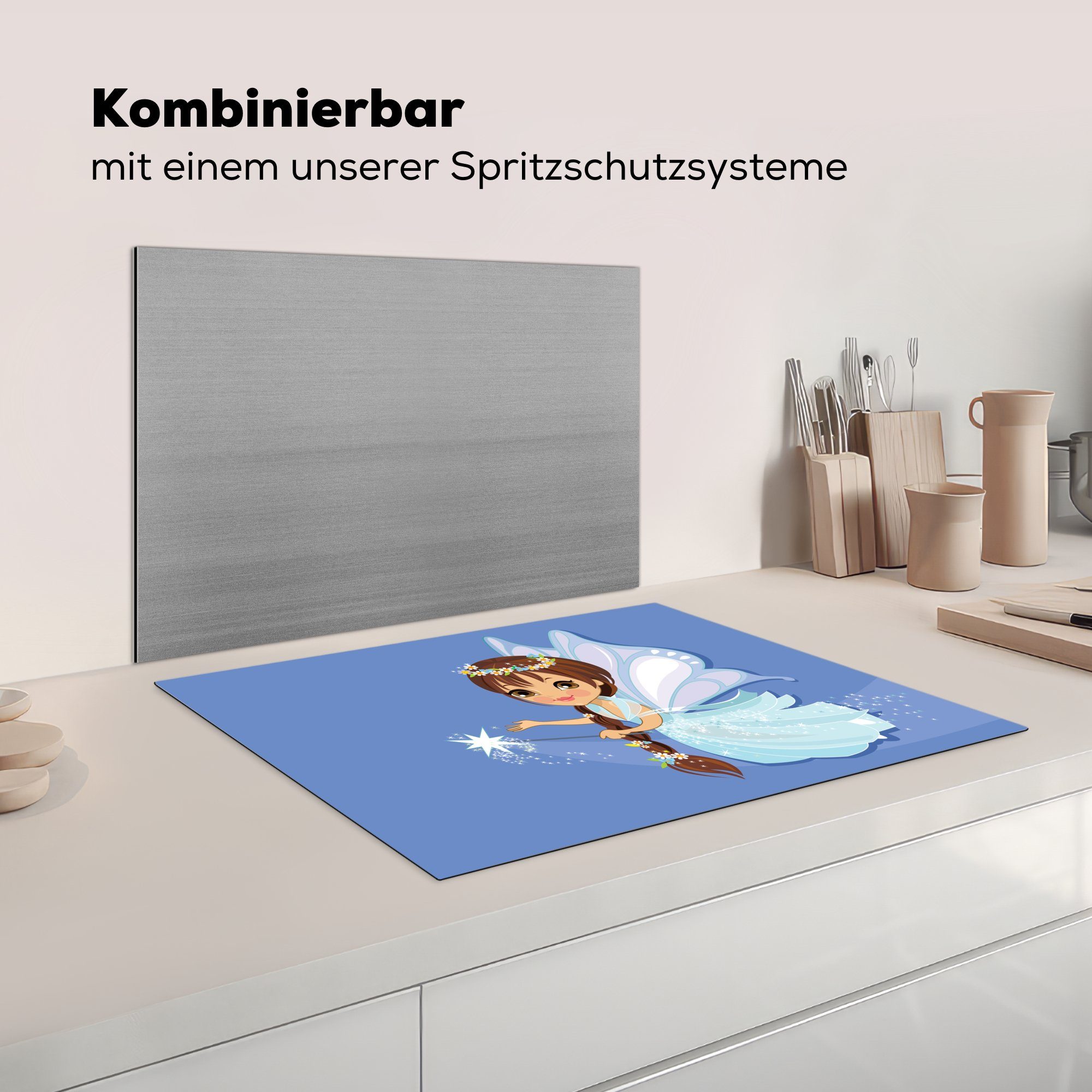 tlg), cm, Eine Mobile Illustration Herdblende-/Abdeckplatte nutzbar, Arbeitsfläche (1 Vinyl, 70x52 Ceranfeldabdeckung Feenprinzessin, einer MuchoWow