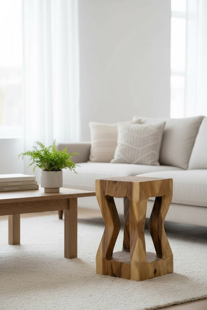 FaHome Beistelltisch Natur Holzhocker Eckig - Hocker Blumenhocker (Unikat Beistelltisch Ablagetisch)