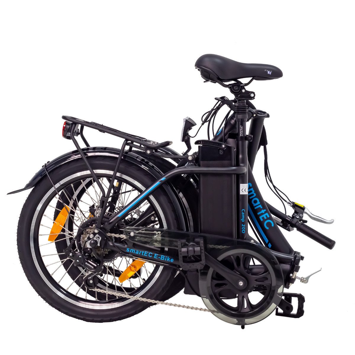 smartEC E-Bike Klapprad E-Klapprad Camp-20D E-Bike 20 Zoll Schwarz, 7 Gang Shimano Tourney Schaltwerk, Kettenschaltung, Hinterrad-Nabenmotor, 562.00 Wh, (1 Paket, 6 tlg., Akku mit Ladegerät, Akku mit Schlüssel, mit Werkzeug), Damen/Herren Unterstützung 25 km/h Anfahrhilfe Scheibenbremse StVZO