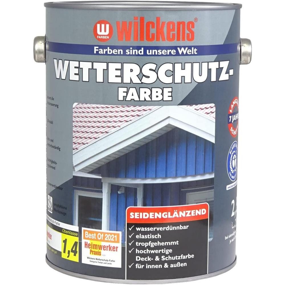 Wilckens Farben Wetterschutzfarbe Deck- & Schutzfarbe seidenglänzend 2,5 Liter, wetterbeständig