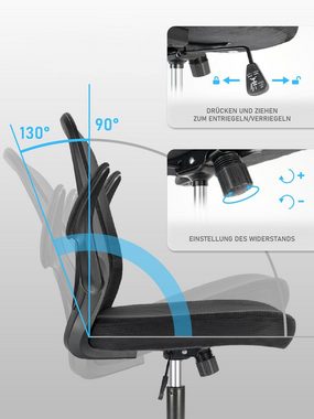 Durrafy Bürostuhl Stuhl,Ergonomischer Schreibtischstuhl mit Lendenwirbelstütze (Drehstuhl, mit klappbaren Armlehnen, mit Wippfunktion bis 130°, Höhenverstellbarer Chefsessel), für das Büro Arbeitszimmer, Bürostuhl 130KG, Schwarz