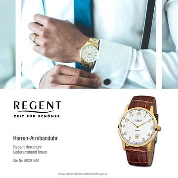 Regent Quarzuhr Regent Herren Uhr GM-1401 Leder Quarz, Herren Armbanduhr rund, groß (ca. 40mm), Lederarmband
