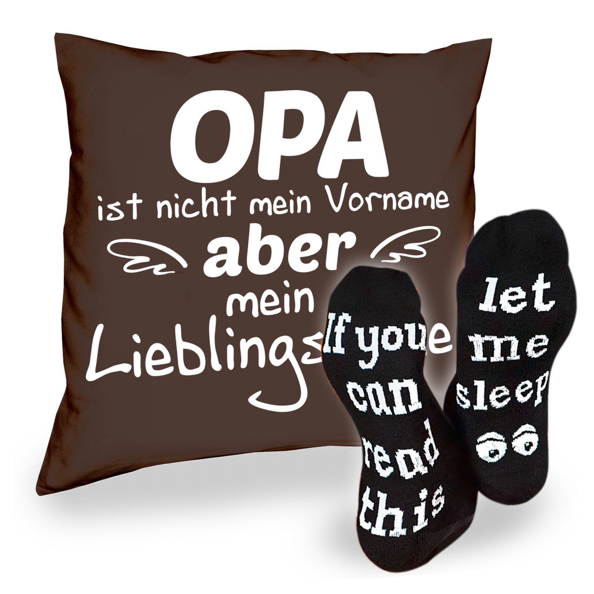 Soreso® Dekokissen Kissen Opa Lieblingsname & Sprüche Socken Sleep, Geschenke Weihnachten Geburtstag Vatertag braun