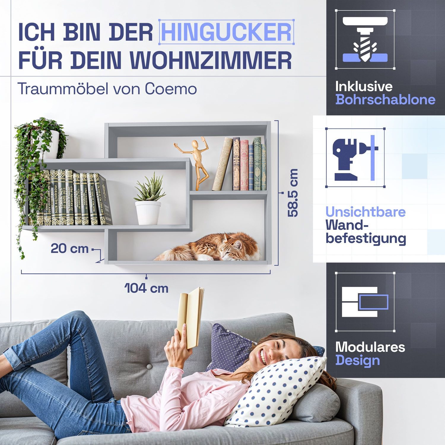 TRAUMMÖBEL Wandregal KARO, Modernes Schweberegal groß Hängeregal Wandregal günstig online kaufen