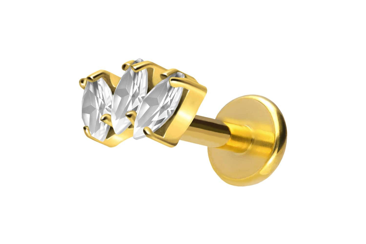 Piercing-Set Titan Labret mit Push Fit 3 KRISTALLTROPFEN