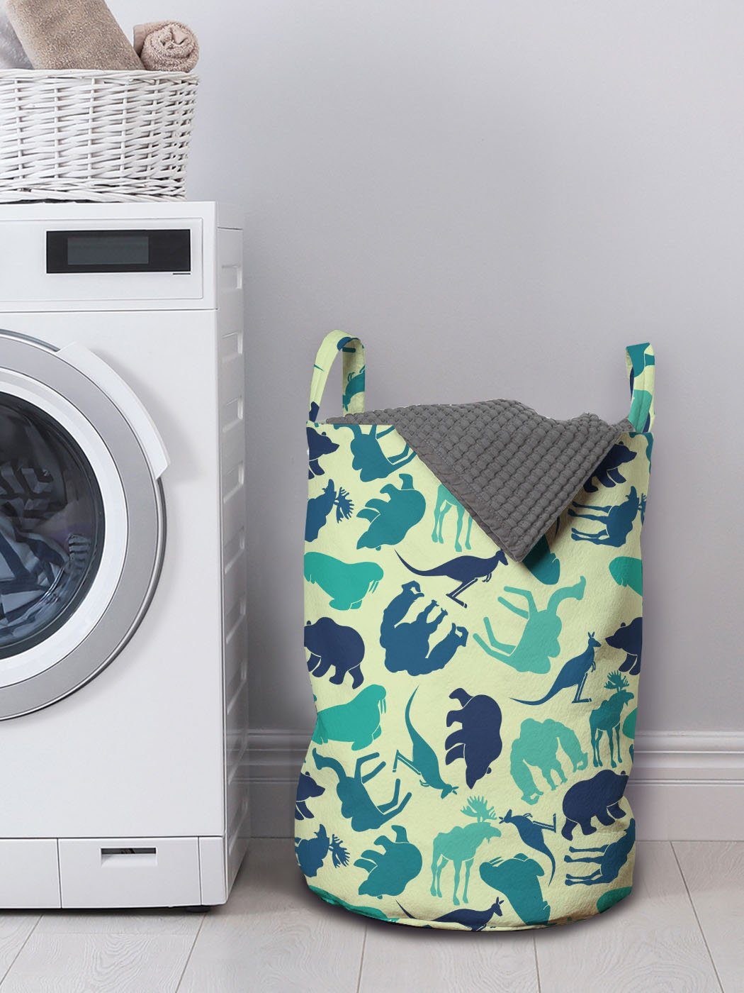 Abakuhaus Wäschesäckchen Verschiedene Kordelzugverschluss Tier-Silhouetten Waschsalons, Tierwelt Griffen für Wäschekorb mit