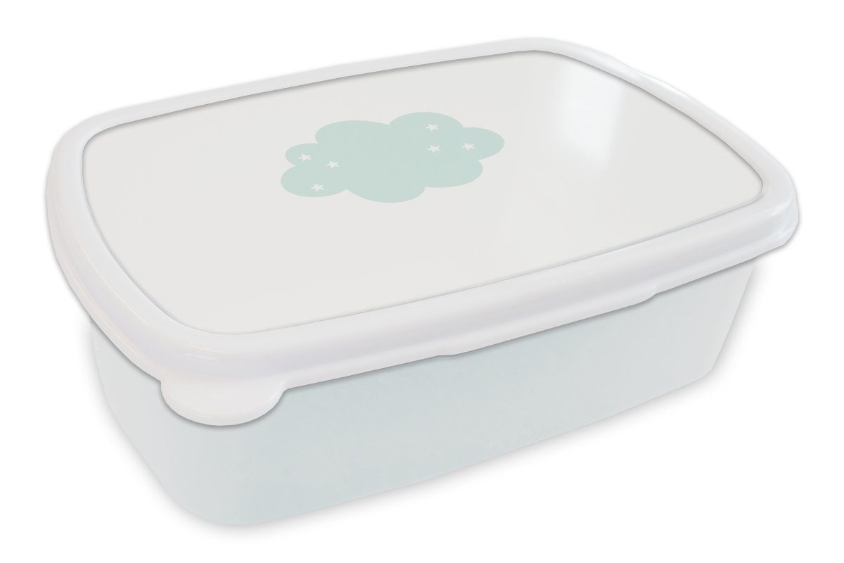 MuchoWow Lunchbox Wolke - Sterne - Pastell - Kinder - Baby, Kunststoff, (2-tlg), Brotbox für Kinder und Erwachsene, Brotdose, für Jungs und Mädchen weiß