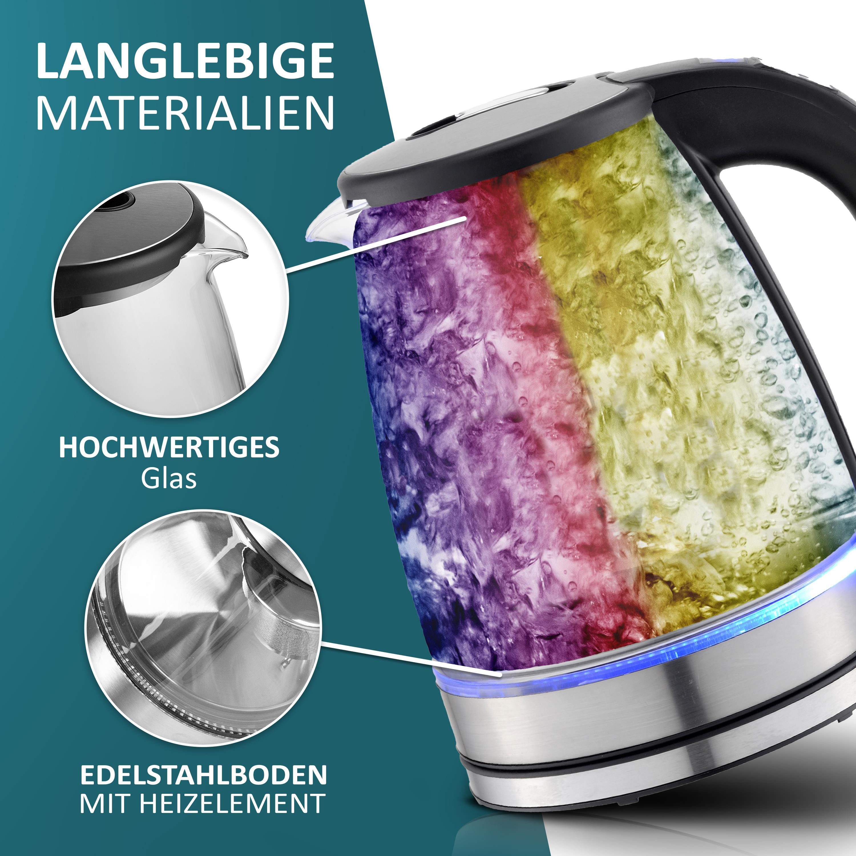 ecosa Wasserkocher EO-610, 1.8 l, 2200 W, Temperatureinstellung,LED-Beleuchtung,Edelstahl,BPA-frei,Farbwechsel