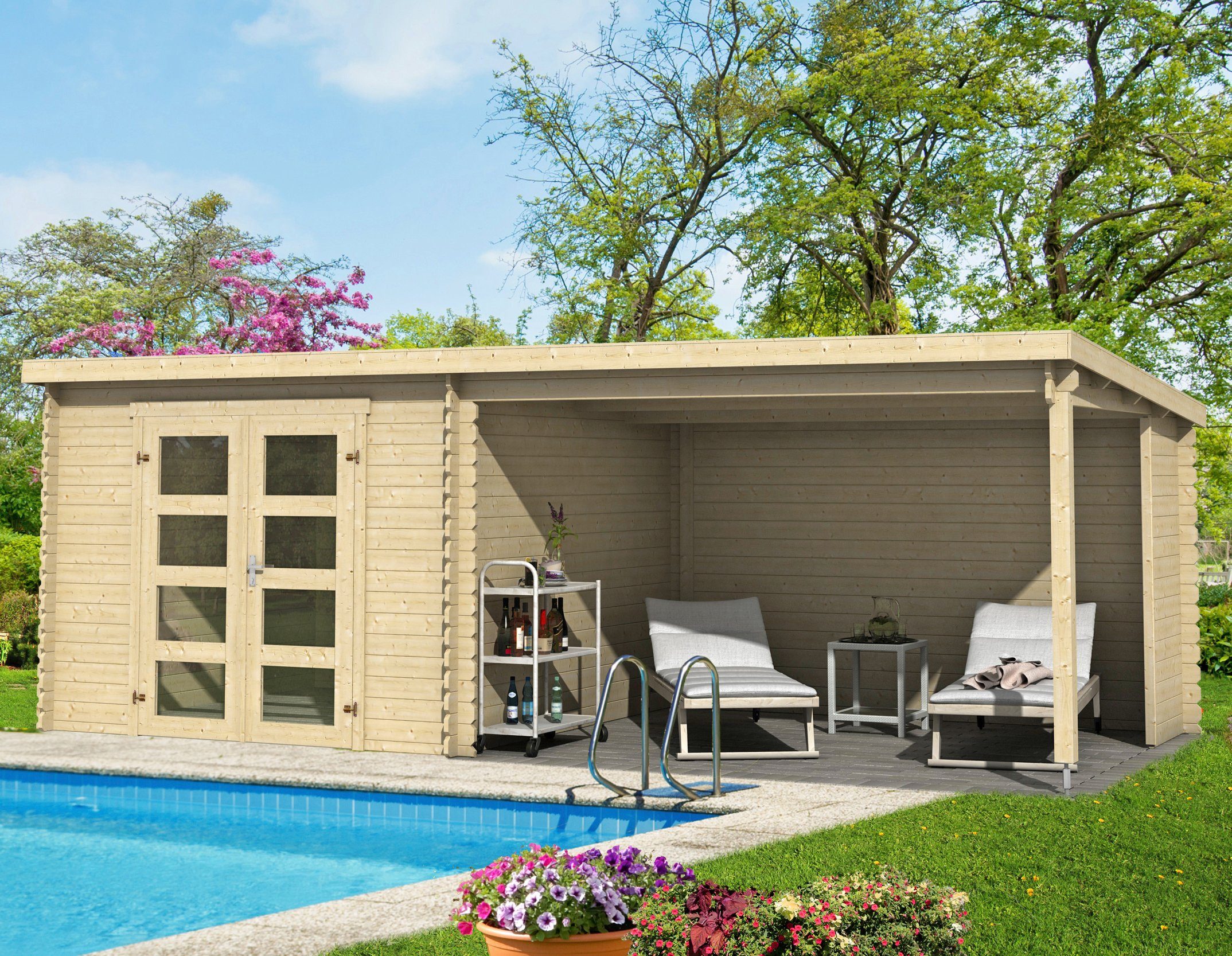 LASITA MAJA Gartenhaus Novia 275 Plus, BxT: 620x309 cm, Blockbohlenhaus 28mm, mit Anbau