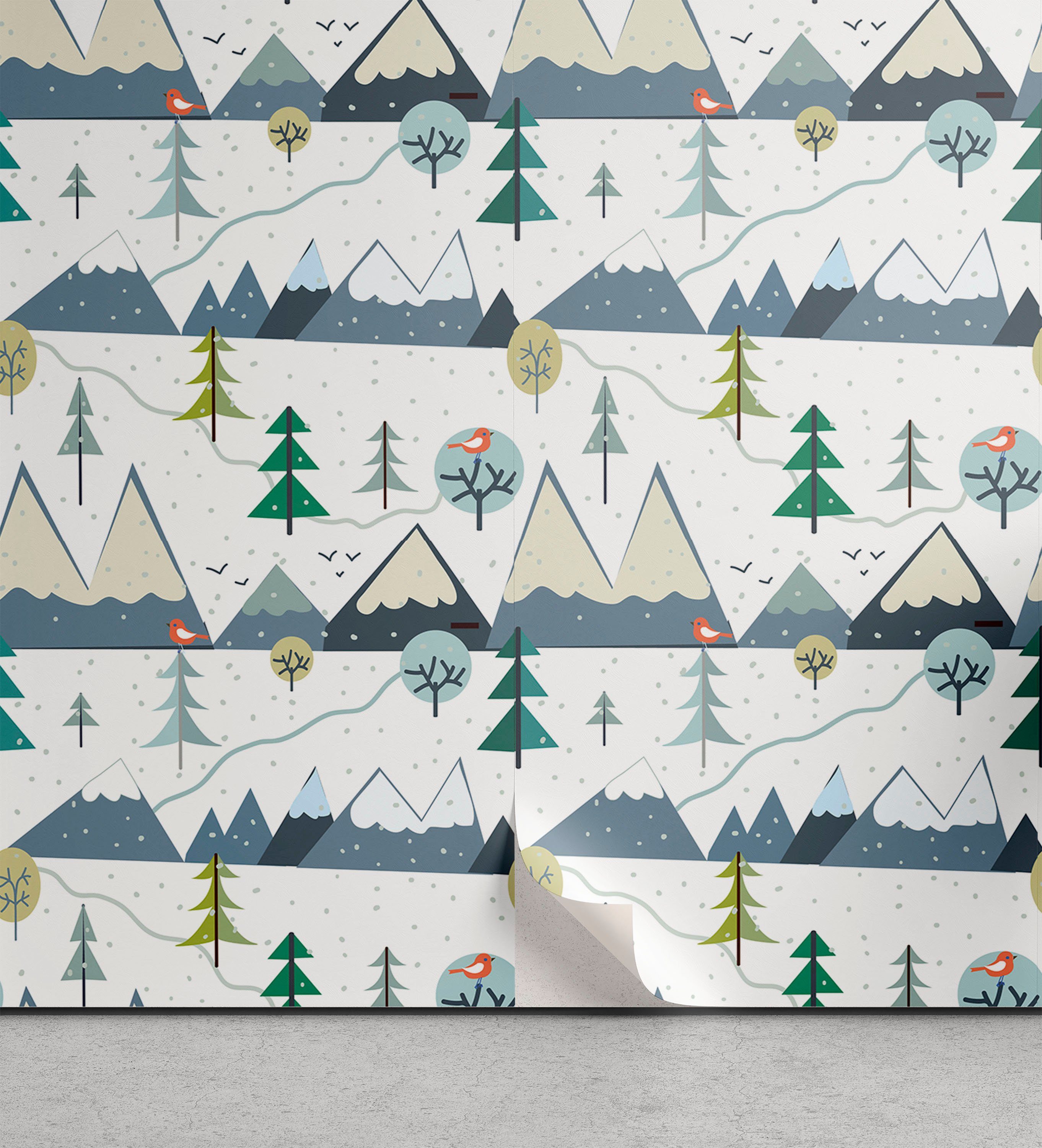 Abakuhaus Vinyltapete selbstklebendes Wohnzimmer Küchenakzent, Winter Verschneite Landschaft Berge