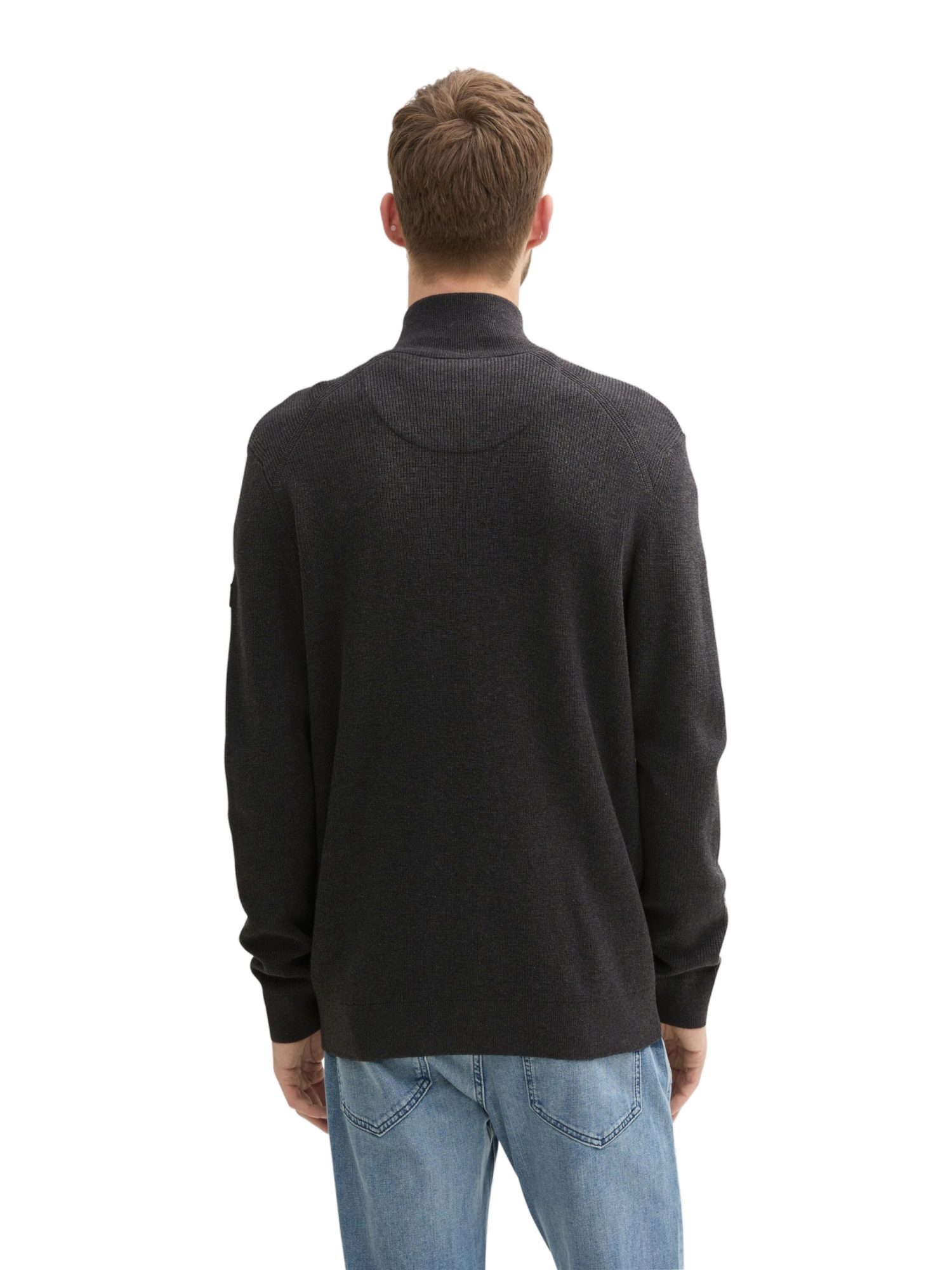 TOM TAILOR Strickpullover H grau,Indoor,Baumwolle,Unifarben,Stehkragen,Lang,Regular Fit