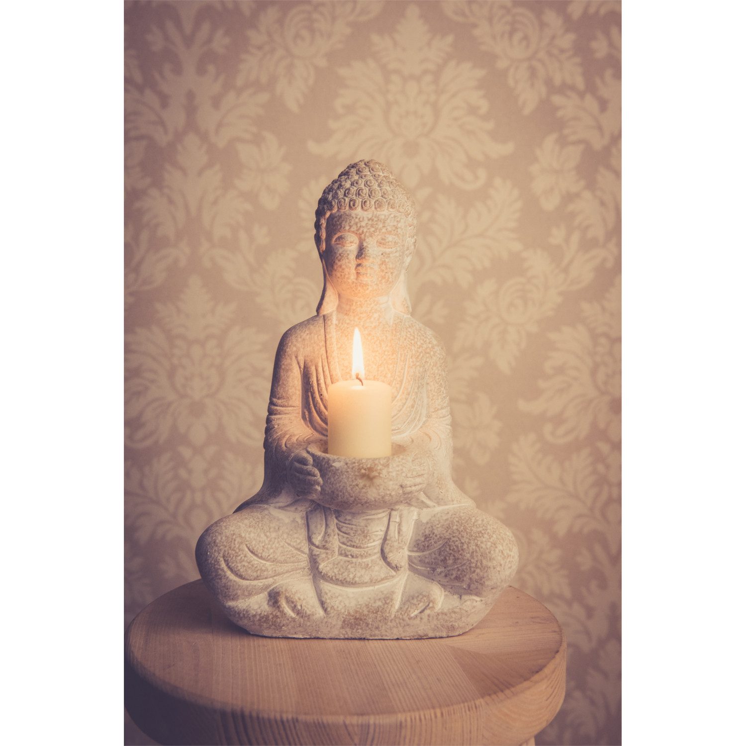 Kamelio Buddhafigur Steinbuddha 30cm sitzend mit Teelichthalter Buddha Figu günstig online kaufen