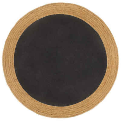 Teppich Geflochten Schwarz & Natur 120 cm Jute & Baumwolle Rund, furnicato, Runde