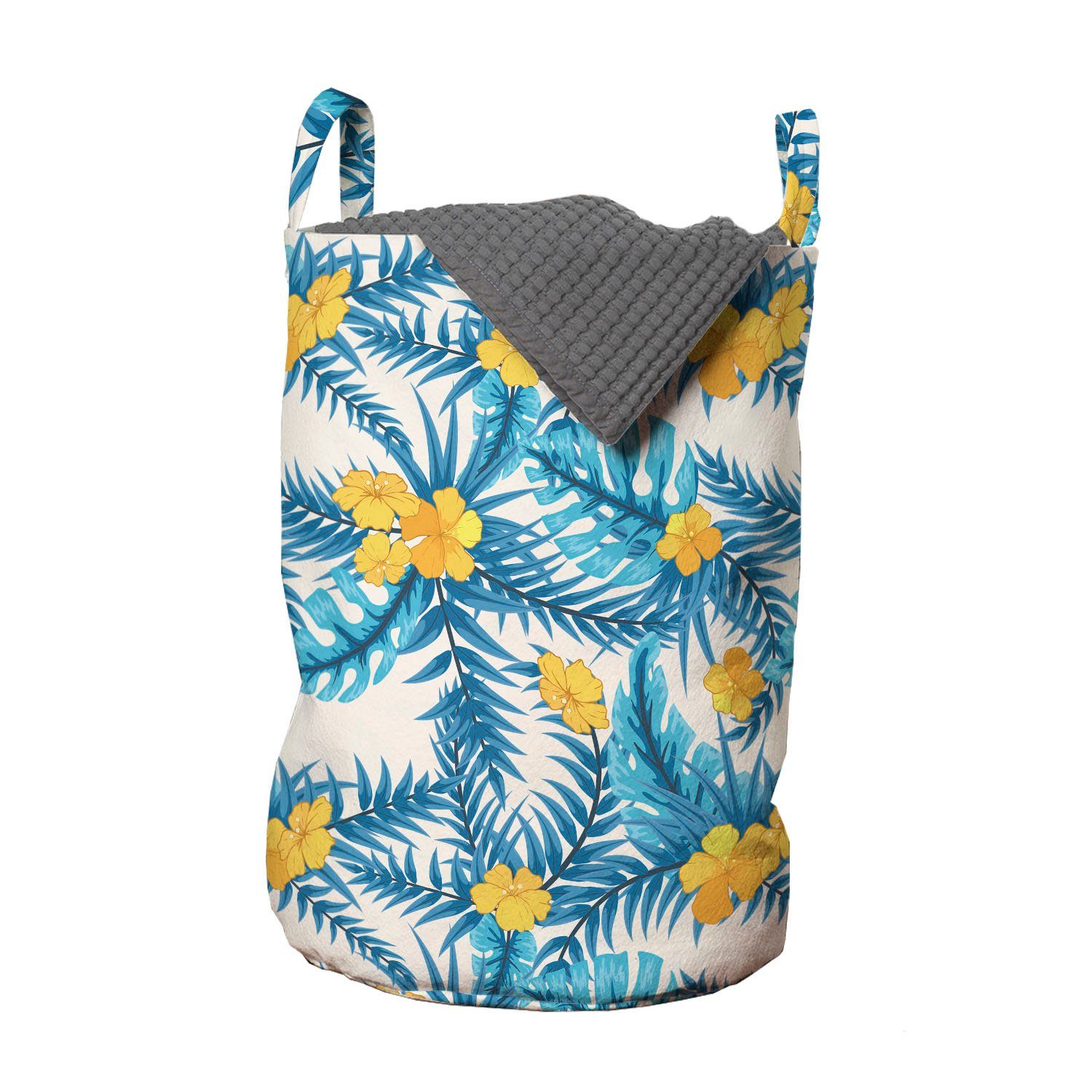 Abakuhaus Wäschesäckchen Wäschekorb mit Griffen Kordelzugverschluss für Waschsalons, Tropisch Exotische Blätter und Blumen | Wäschesäcke