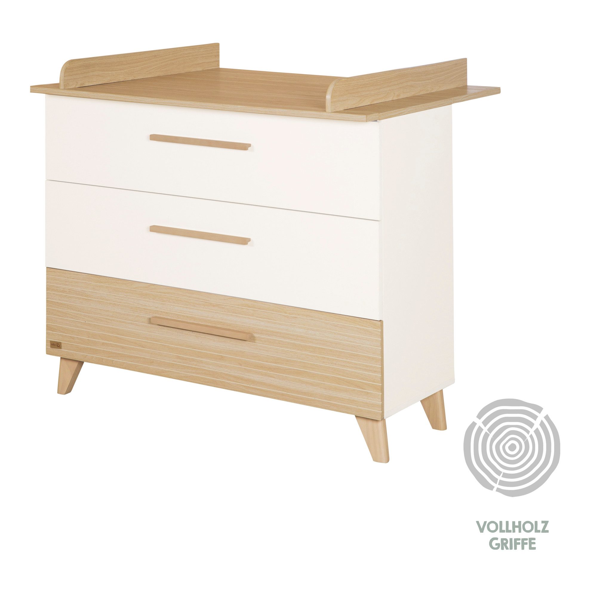 roba® Wickelkommode Theo - Wickelkommode aus Holz in modernem Design, Wickelhöhe 90,5 cm - Schubladen mit Vollauszug - Weiß / Ulme – Bild 5 von 5