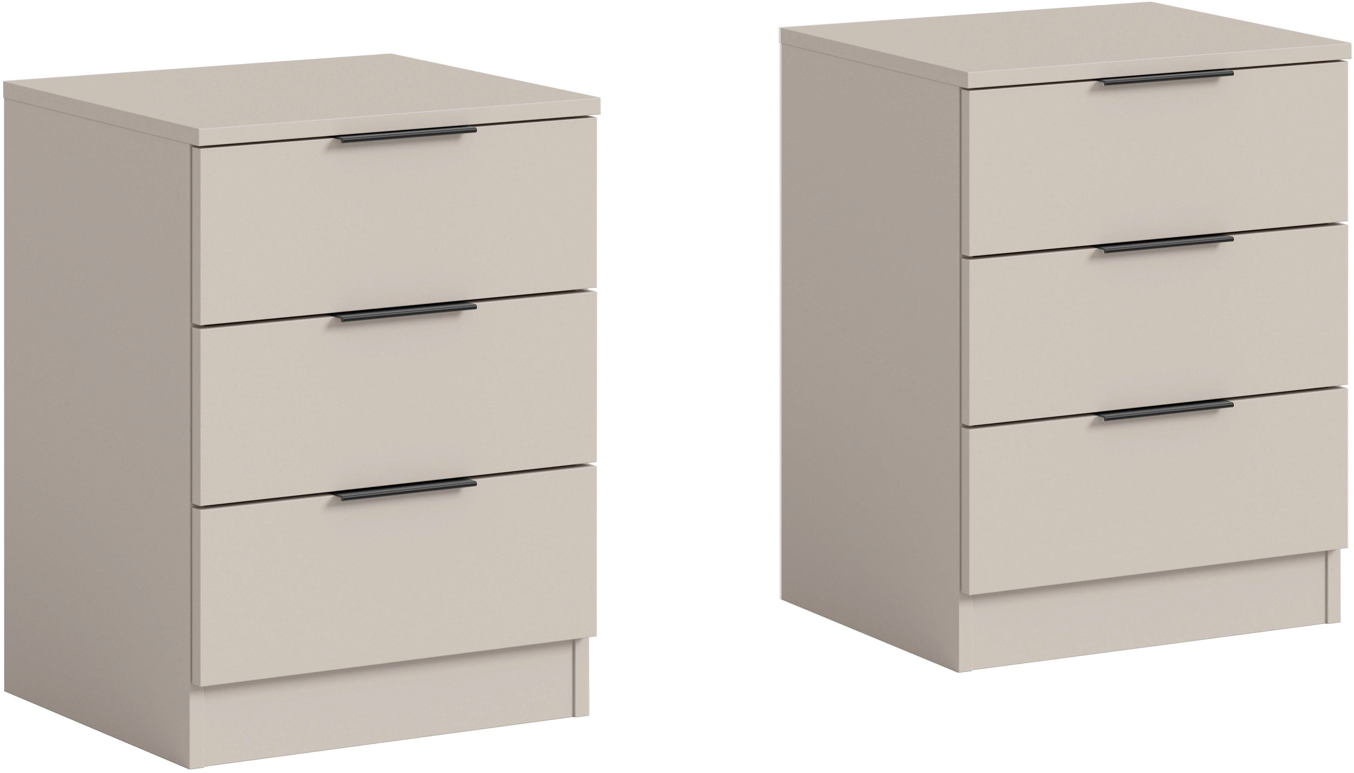 Home affaire Nachtkommode Skarde 2 Nachttische, jeweils Breite: 45 cm (Set, 2 St., Sie bekommen 2 Nachttische im Set), Skarde, 2er Set Nachtkommoden, 3 Schubkästen, kashmir