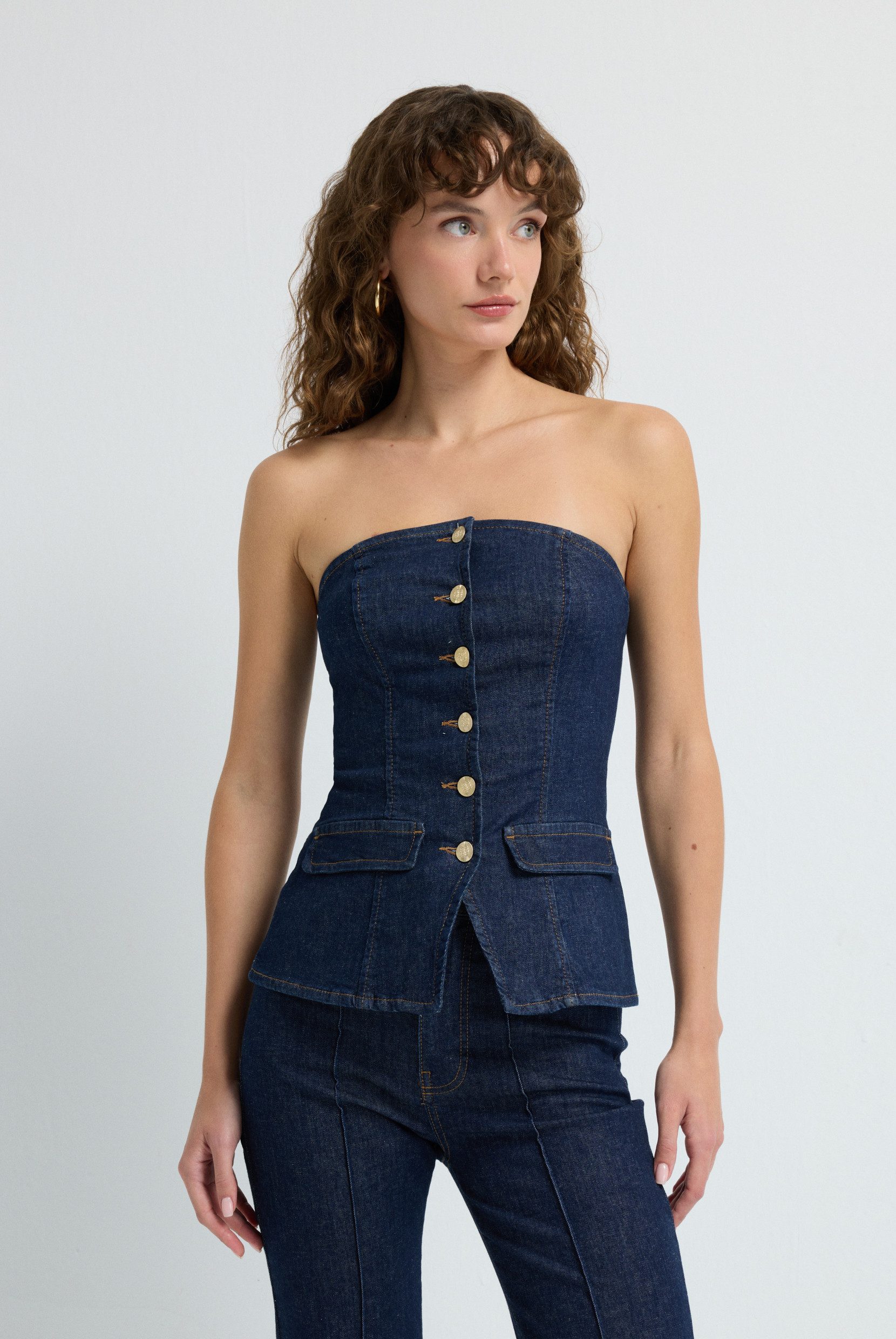 adL Blusentop Jeansbluse mit Knopfdetail