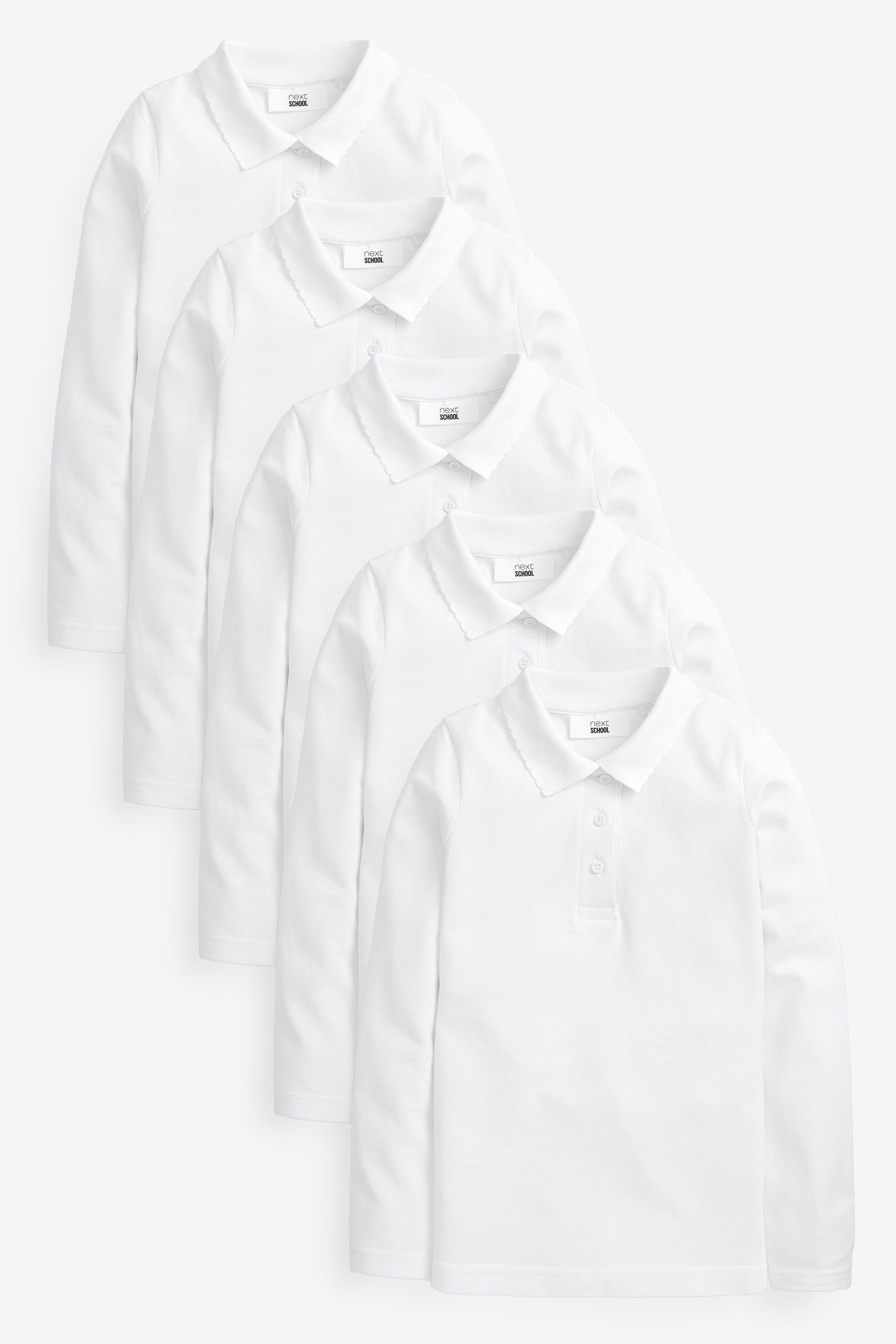 Next Langarm-Poloshirt 5 Langärmelige Polo-Shirts Baumwolle Slim Fit (5-tlg)