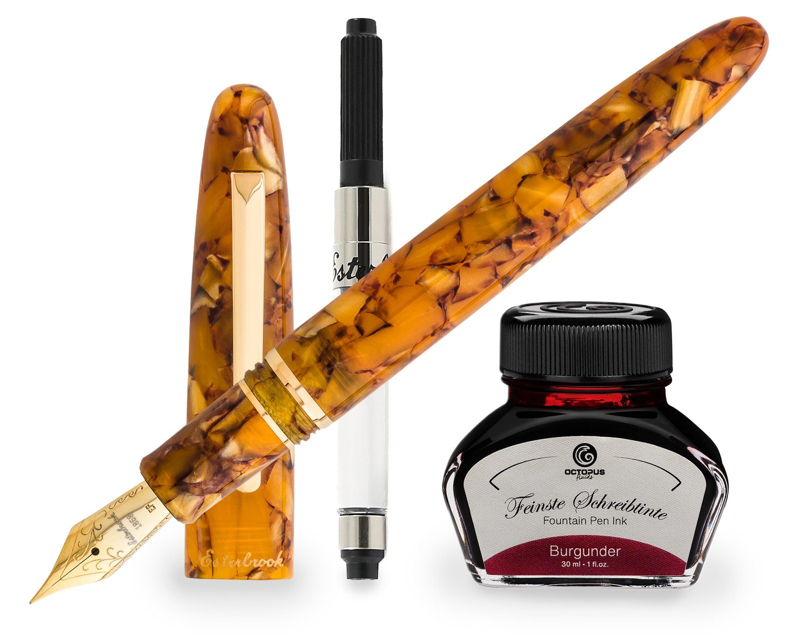 OCTOPUS Füllfederhalter Esterbrook Estie Honeycomb Füllhalter mit 30 ml Tinte, (Füller mit Schreibtinte, 2-tlg., Burgunder)